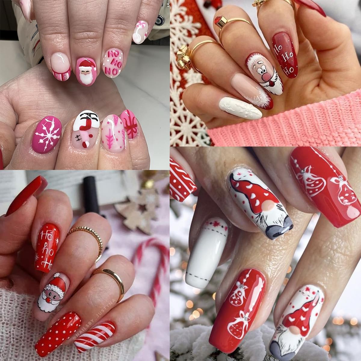 8 Sheets Christmas Nail Art Stickers 3D Self-Adhesive Cute Holiday Nail Stickers Snowmen Santa Claus Elk Designs Sticker Acrylic Nail Supplies Winter Nail Decals for Women Girls Manicure Decoration