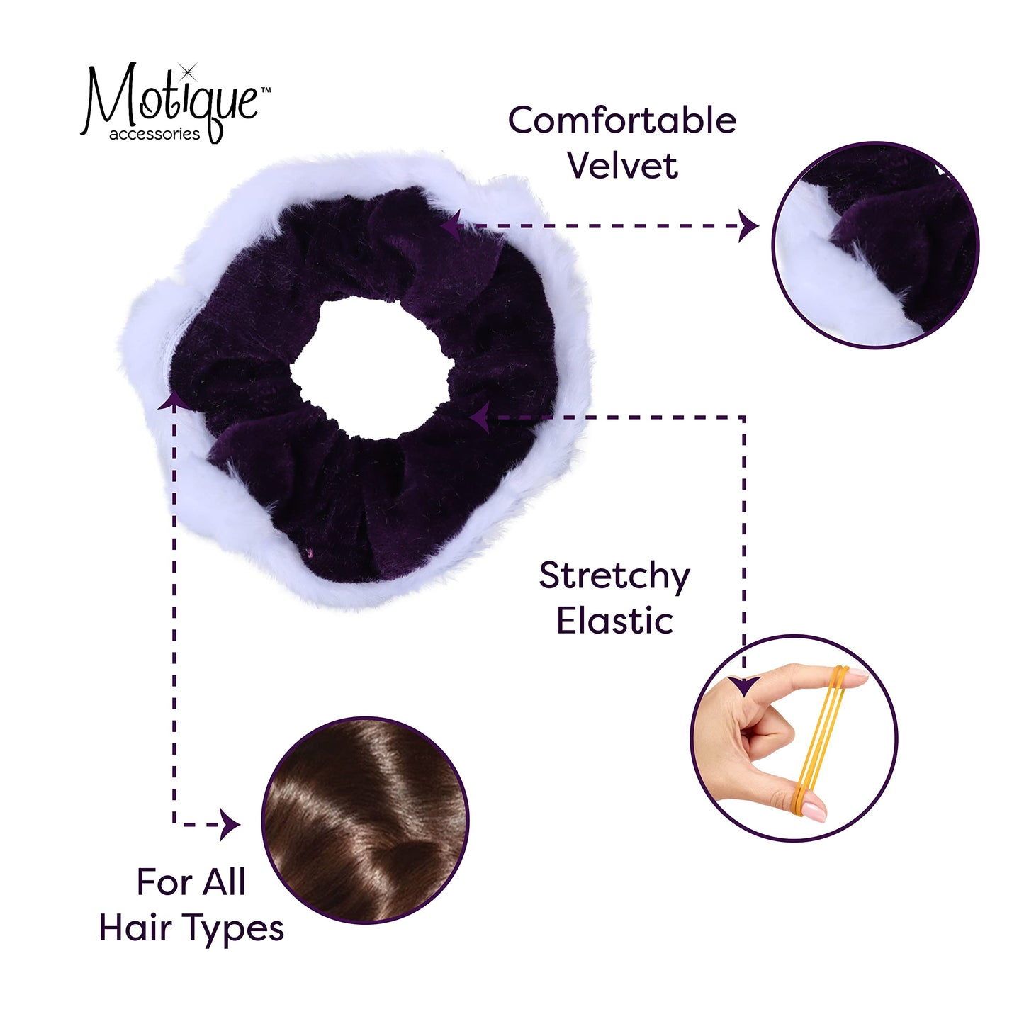 Velvet & Fur Hair Scrunchies for Women and Girls Set of 2 Purple