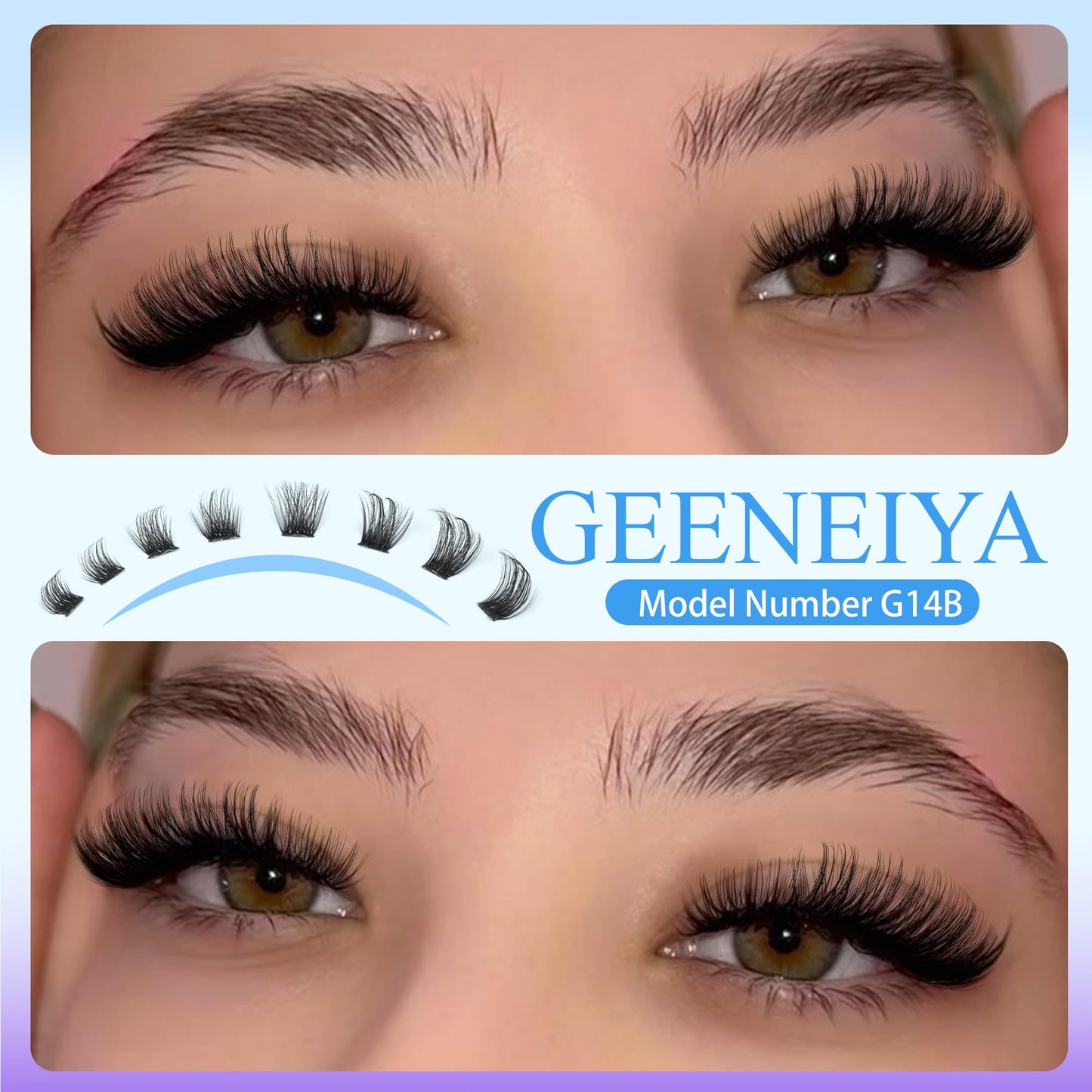 Geeneiya Mink Cluster Lashes Kit D Curl Lash Extension Kit 9-16mm Cluster Eyelash Extensions Kit Natural Individual Lashes with Waterproof Lash Bond and Seal, Lash Remover for Clusters,Tweezers(0.05D)