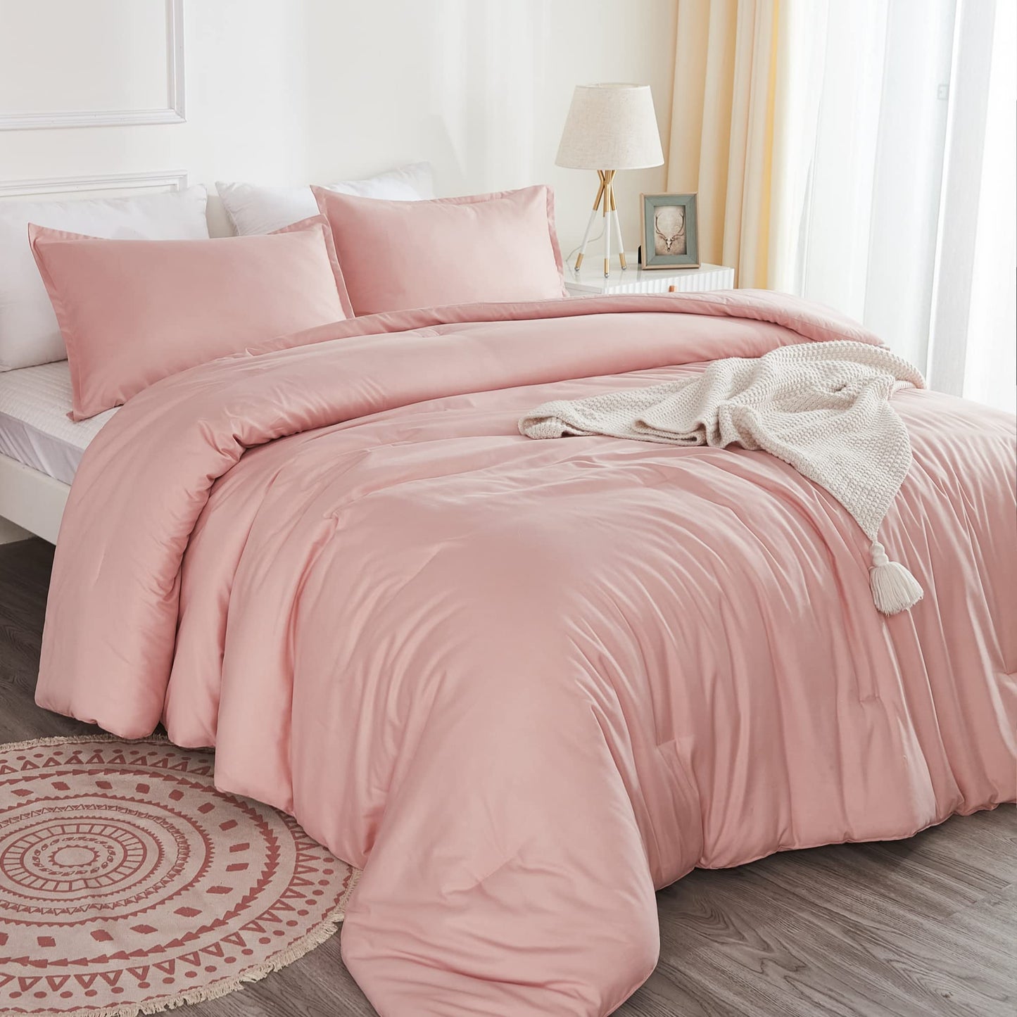 Litanika Pink Twin Comforter Set for Girls, 2 Pieces Kids Blush Plain Bedding Comforter Set, All Season Bed Set (66x90In Comforter & 1 Pillowcase)