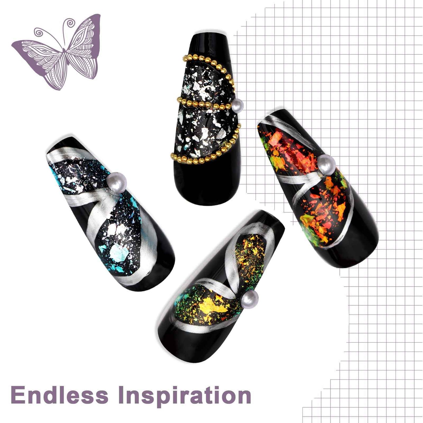 Laza Silver White Pearlescent Nail Flakes Glitter Irregular Opal Nail Foil Flakes Chunky Confetti Moonlight Chrome Sequins Aurora Fairy Dust for Mermaid Nails Design, Nail Decorations for Nail Art