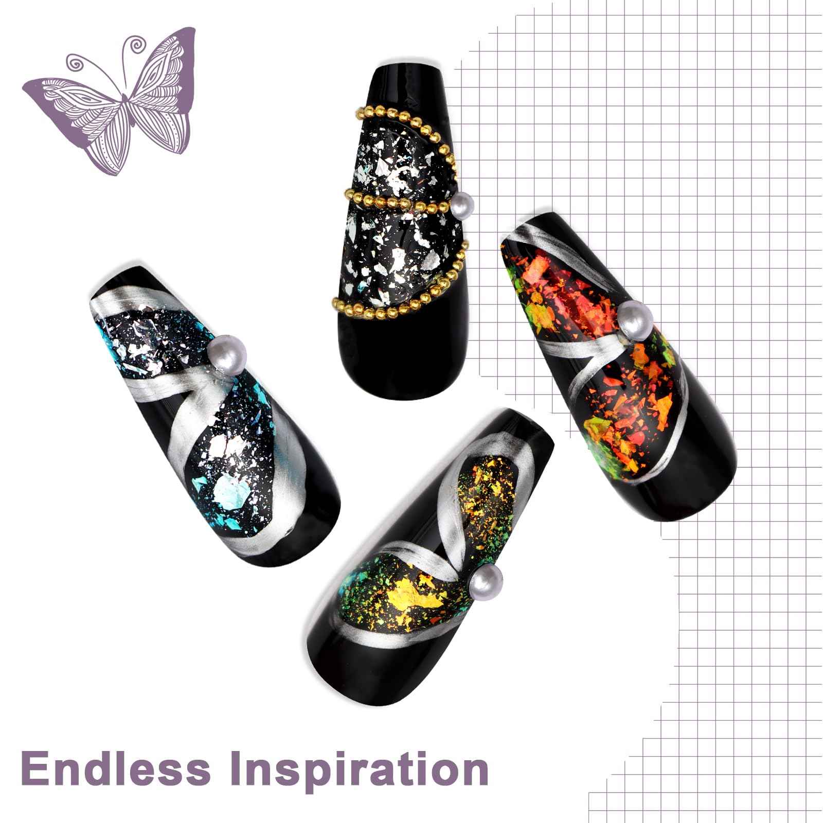 Laza Silver White Pearlescent Nail Flakes Glitter Irregular Opal Nail Foil Flakes Chunky Confetti Moonlight Chrome Sequins Aurora Fairy Dust for Mermaid Nails Design, Nail Decorations for Nail Art