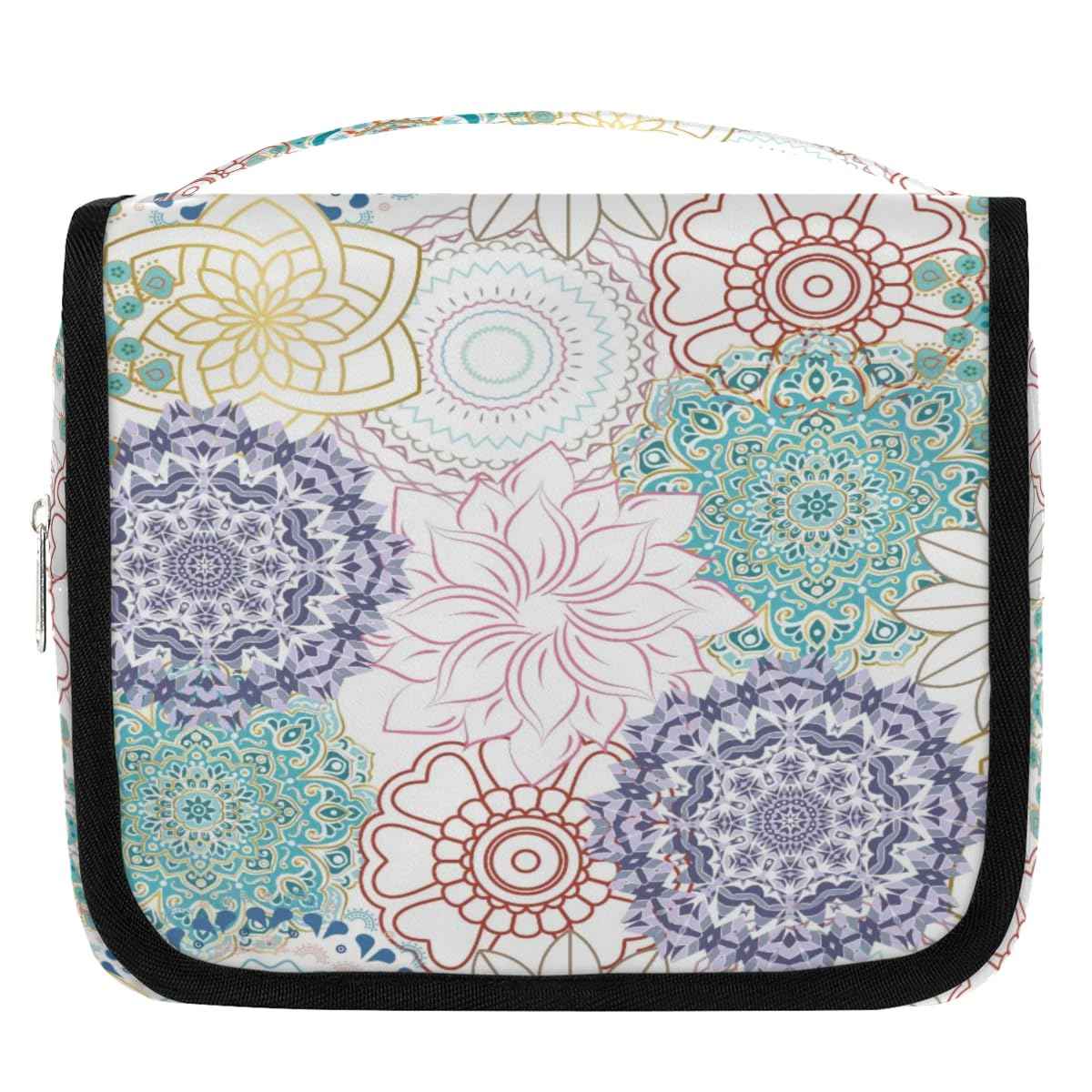 Funky Qiu Hanging Toiletry Bag for Women And Men,Mandala Flower Travel Cosmetic Makeup Bag Travel Organizer,Ethnic Waterproof Travel Bag for Toiletries Accessories,Travel Essentials
