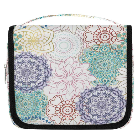 Funky Qiu Hanging Toiletry Bag for Women And Men,Mandala Flower Travel Cosmetic Makeup Bag Travel Organizer,Ethnic Waterproof Travel Bag for Toiletries Accessories,Travel Essentials