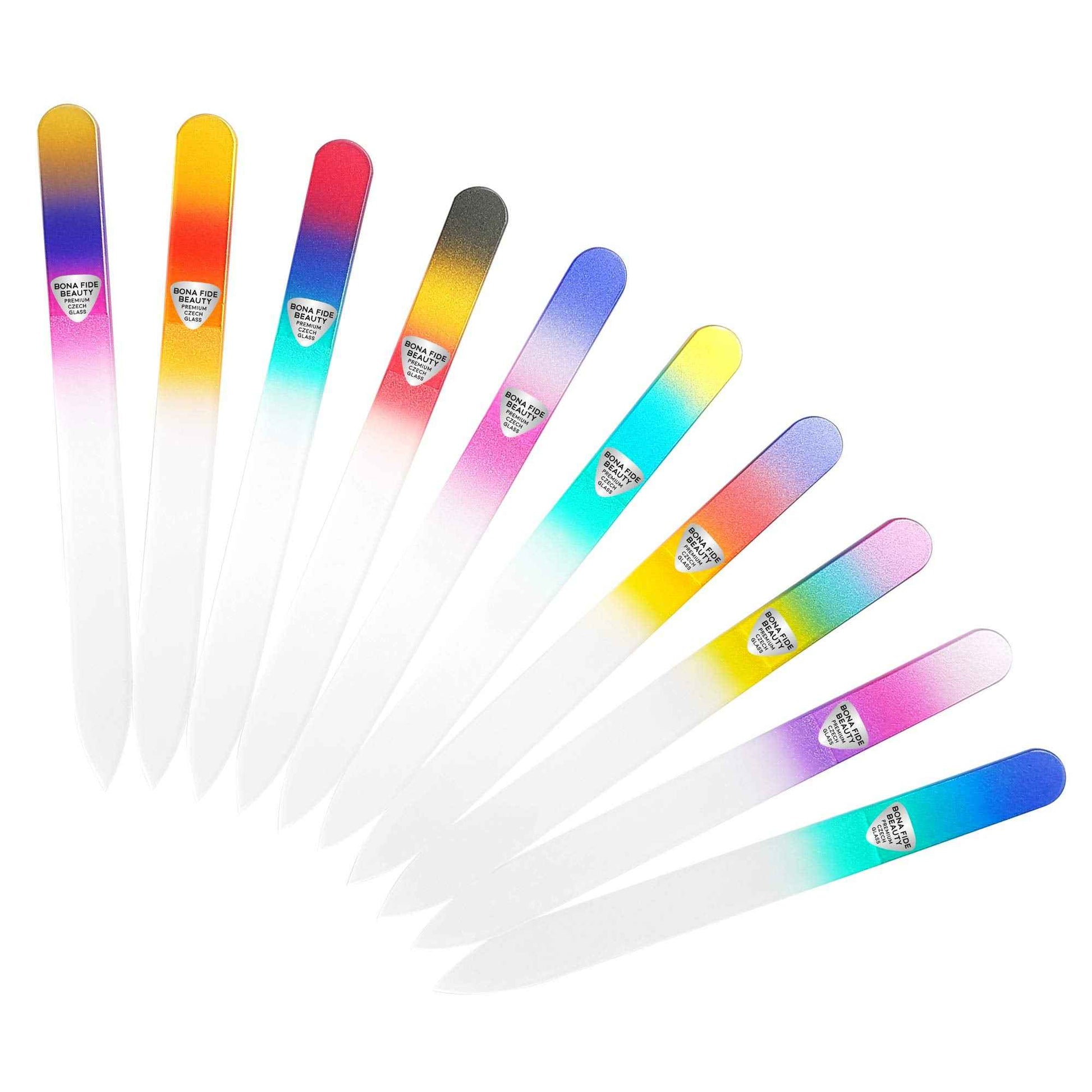 Bona Fide Beauty Czech Glass Nail Files Set - 10-Piece Crystal Nail Files Set in Sleeves, Bulk Nail Files from The EU (Multicolor)