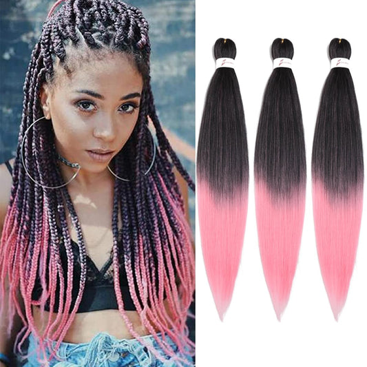 Pre Stretched Braiding Hair Professional Crochet Braid Hair 30 Inch 3 Packs Soft Synthetic Braiding Hair Extensions for Twist Senegalese Crochet Hair(30",1B/Pink)