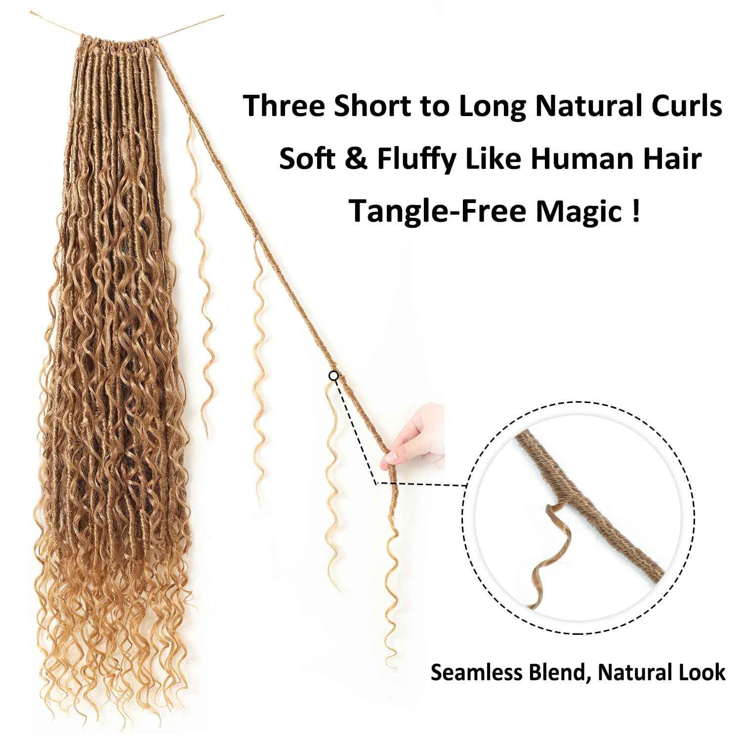 9 packs Boho Faux Locs Crochet Hair, 30 Inch, Honey Blonde Pre Looped Goddess Soft Locs Crochet Hair with Curly Ends, Bohemian River Locs for Black Women(27#, 30 Inch)