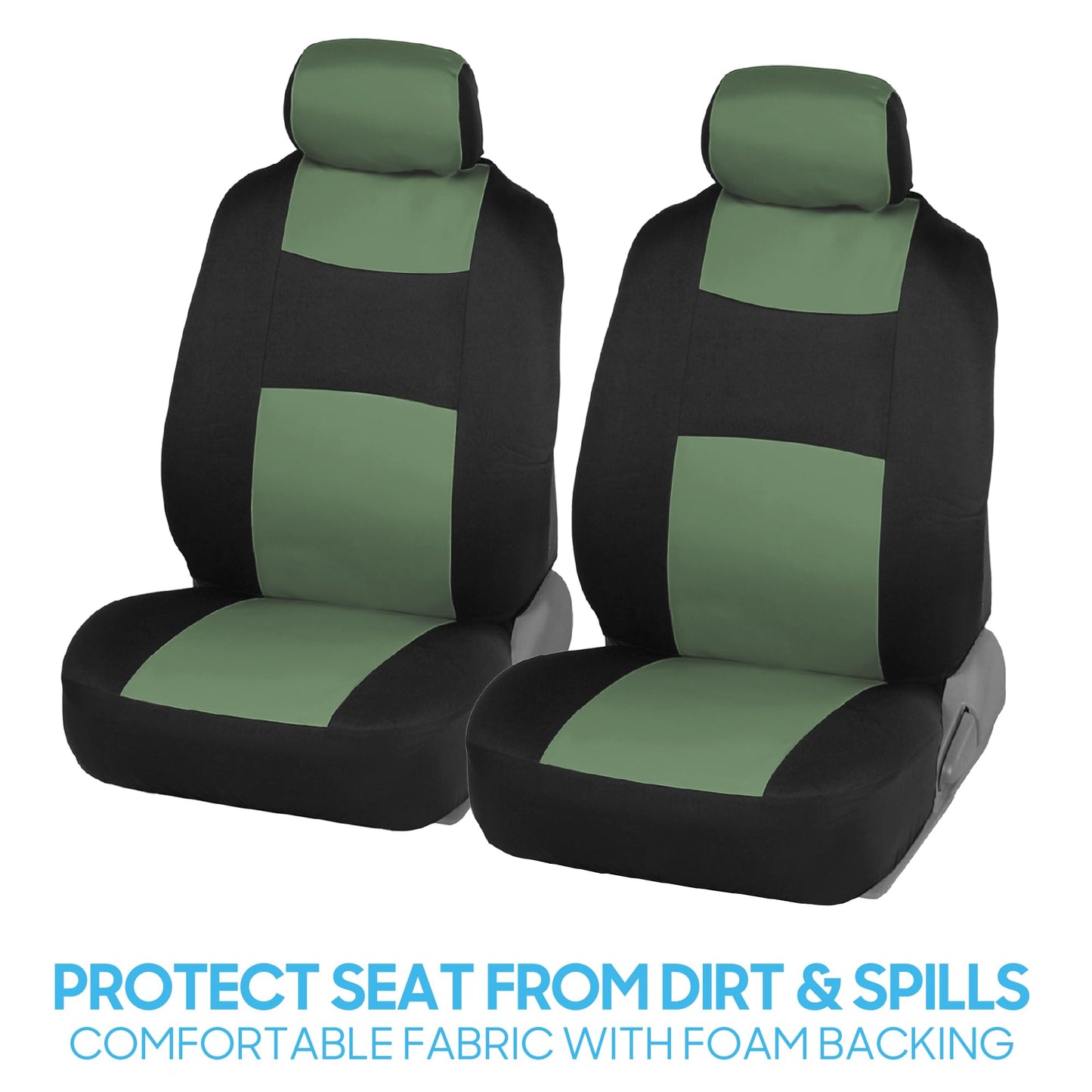 BDK PolyPro Car Seat Covers Full Set in Green on Black, Front and Rear Split Bench Seat Covers for Cars, Easy to Install Car Seat Cover Set, Car Accessories for Auto Trucks Van SUV - Green