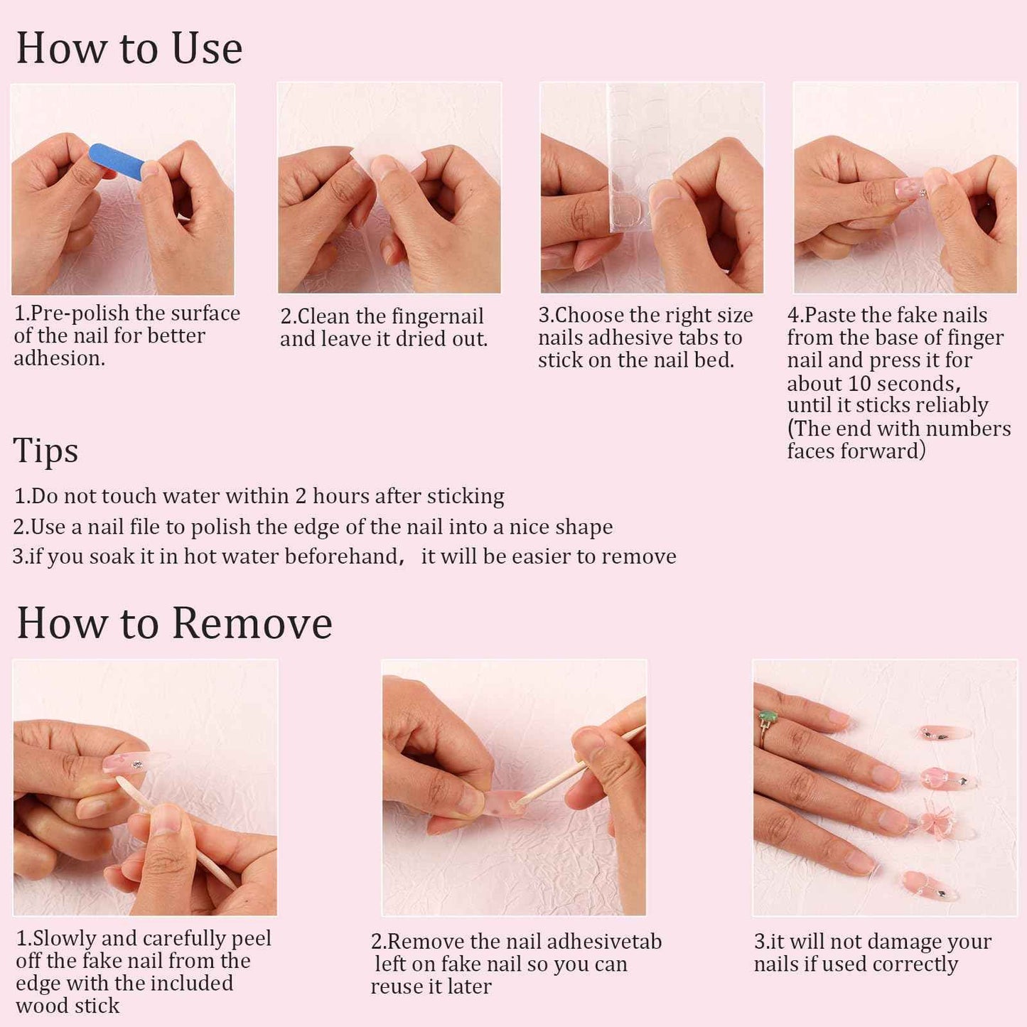 Handmade Long Acrylic Nail Tips, Pink Press on Nails with Full Covered Crystals, Fake Luxury Diamond Nails, Long Square False Nails, Gifts for Women, Reusable Stick On Nails 10Pcs,Hot pink Size M