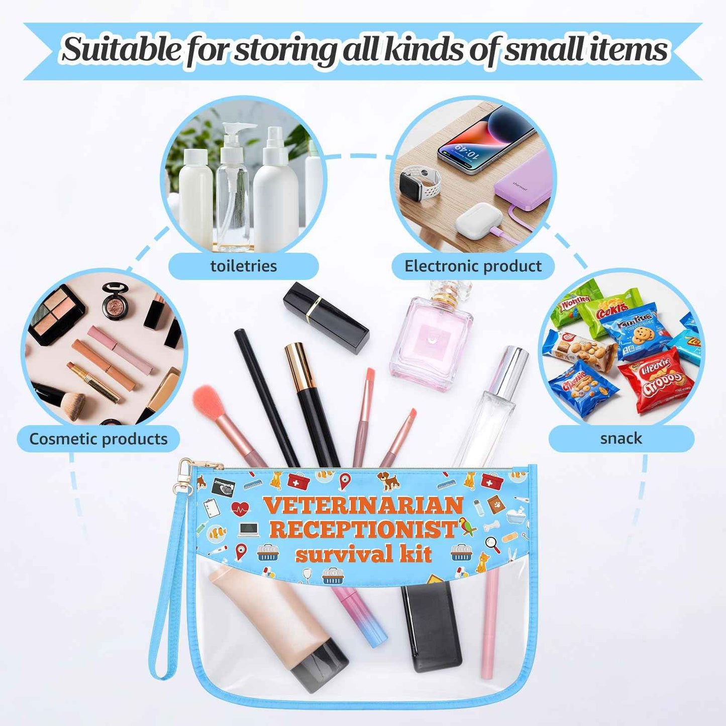 Sazuwu Veterinarian Receptionist Makeup Cosmetic Organizer Bag Vet Tech Gifts for Women Funny Animal Rescue Appreciation Thank You Gift Birthday Christmas Retirement Gift Travel Pouch