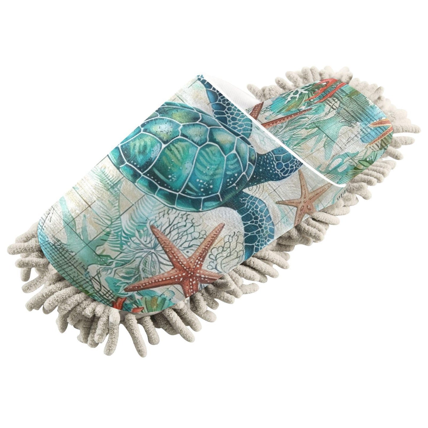 Boccsty Sea Turtle Starfish Mop Slippers Shoes Tortoise Map Ocean Animal Cleaning House Slippers Spa Slippers Dusting Slippers Home Shoes M for Men Women