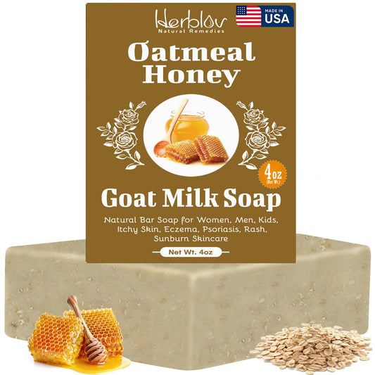 Oatmeal Honey Goat's Milk Soap Bar – Natural Bar Soap for Women, Men, Kids, Itchy Skin, Eczema, Psoriasis, Rash, Sunburn Skincare – Calming Colloidal Oatmeal Face Cleanser & Body Wash, Made in USA