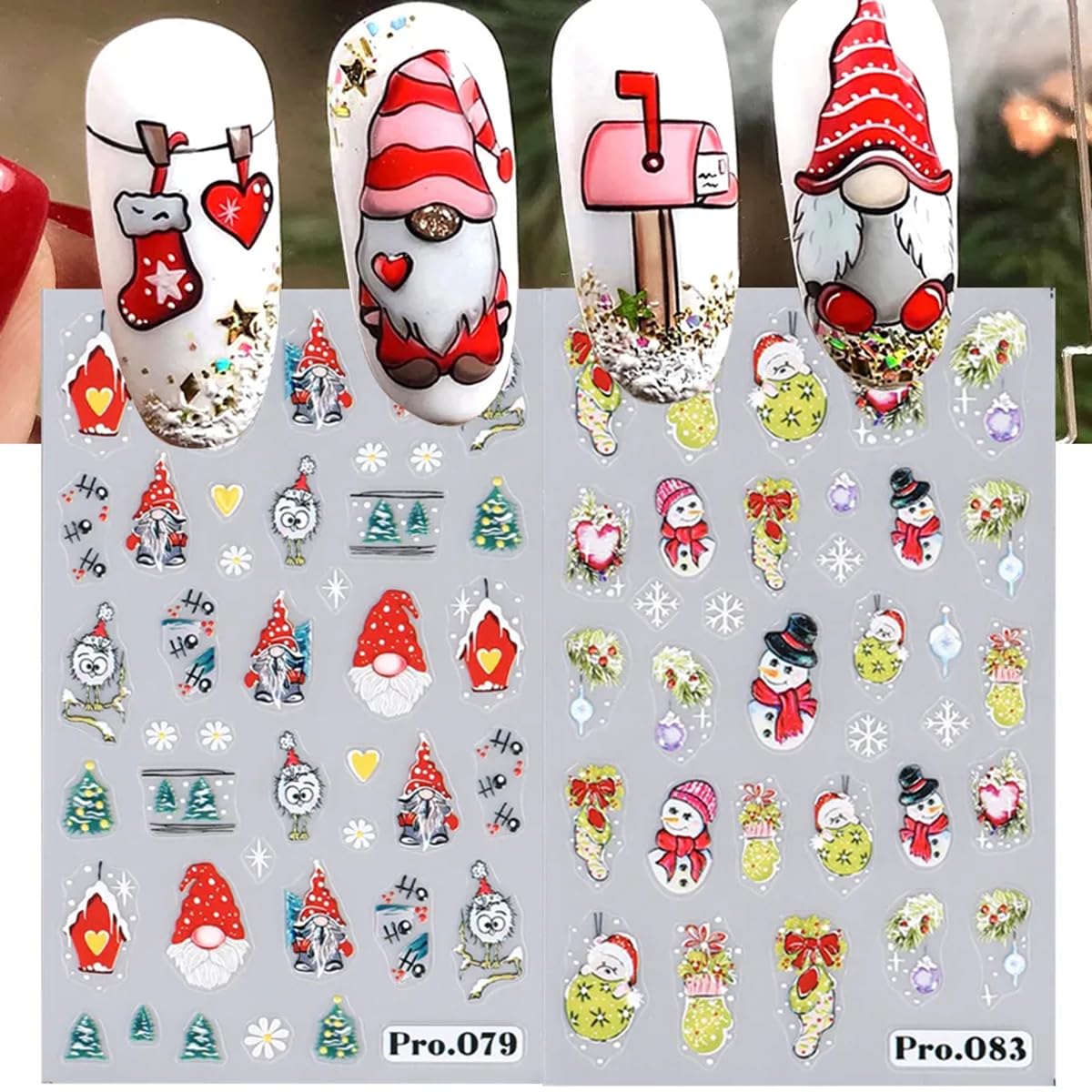 6 Sheet Christmas Nail Art Stickers Decals Self-Adhesive 3D Snowflake Santa Claus Nail Stickers Cute Christmas Nail Art Design Stickers Elk Bell Nail Decals for Women Xmas Holiday Nail Decoration Supp