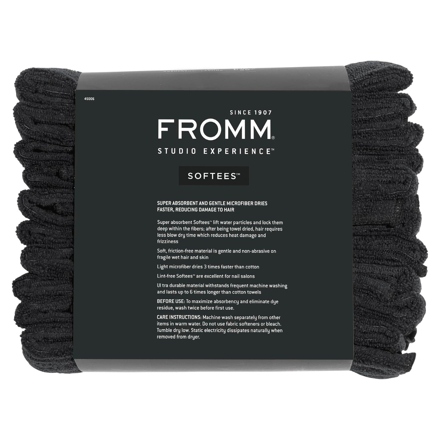 Fromm Softees Microfiber Salon Hair Towels for Hairstylists, Barbers, Spa, Gym in Black, 16" by 29", 10 count Perfect Hair Care Towel for Drying Curly, Long, Wavy Hair