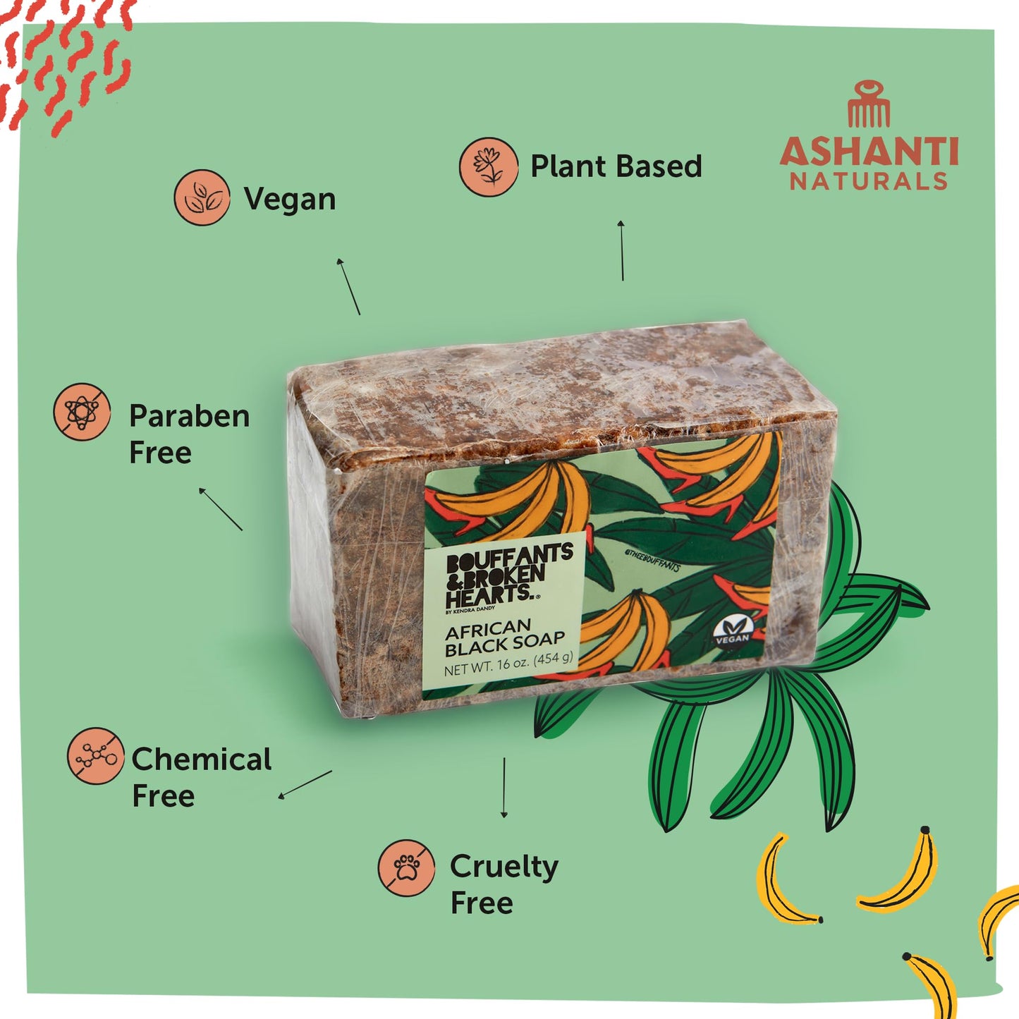 Ashanti Naturals Authentic African Black Soap Bar | Cleansing and Nourishing Black African Soap Bar| Acne Bar Soap with Shea Butter and Coconut Oil (16oz)