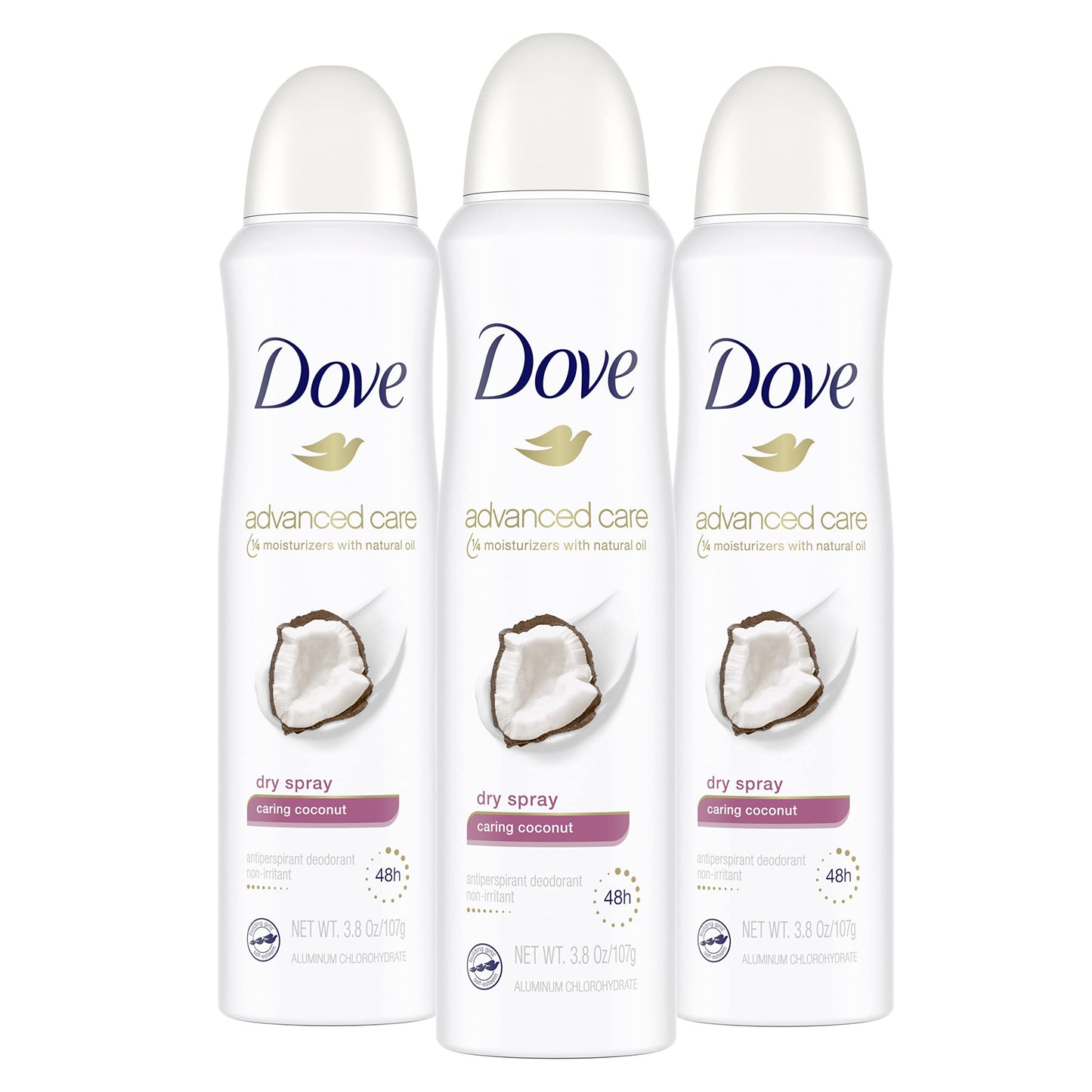 Dove Advanced Care Dry Spray Antiperspirant Deodorant Caring Coconut 3 Count & Dove Advanced Care Antiperspirant Caring Coconut, Deodorant Stick for Women