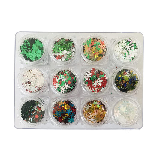 12 Colors Box/Set - Christmas Holiday Snowflake Tree Chunky Mixes Series Glitter - Festival Rave Beauty Makeup Face Body Nail Art Tumbler Decoration CH135146-12C