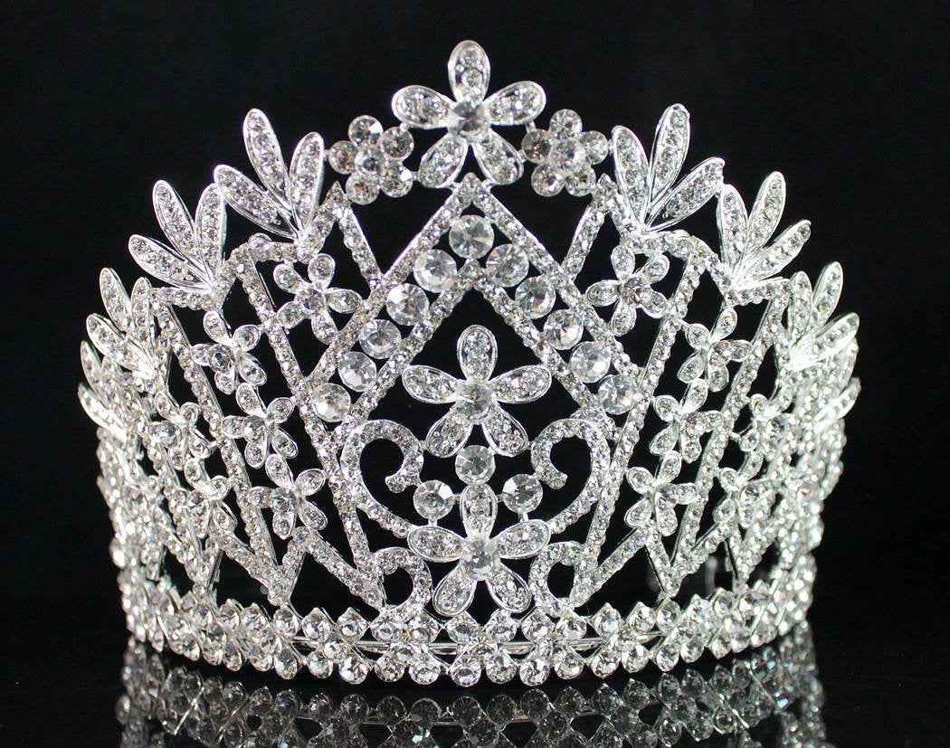 Janefashions Daisy Clear Austrian Crystal Rhinestone Tiara Crown With Hair Combs Wedding Bridal Prom Birthday Party Beauty Contest Pageant T1861 (Silver Plated With Combs)