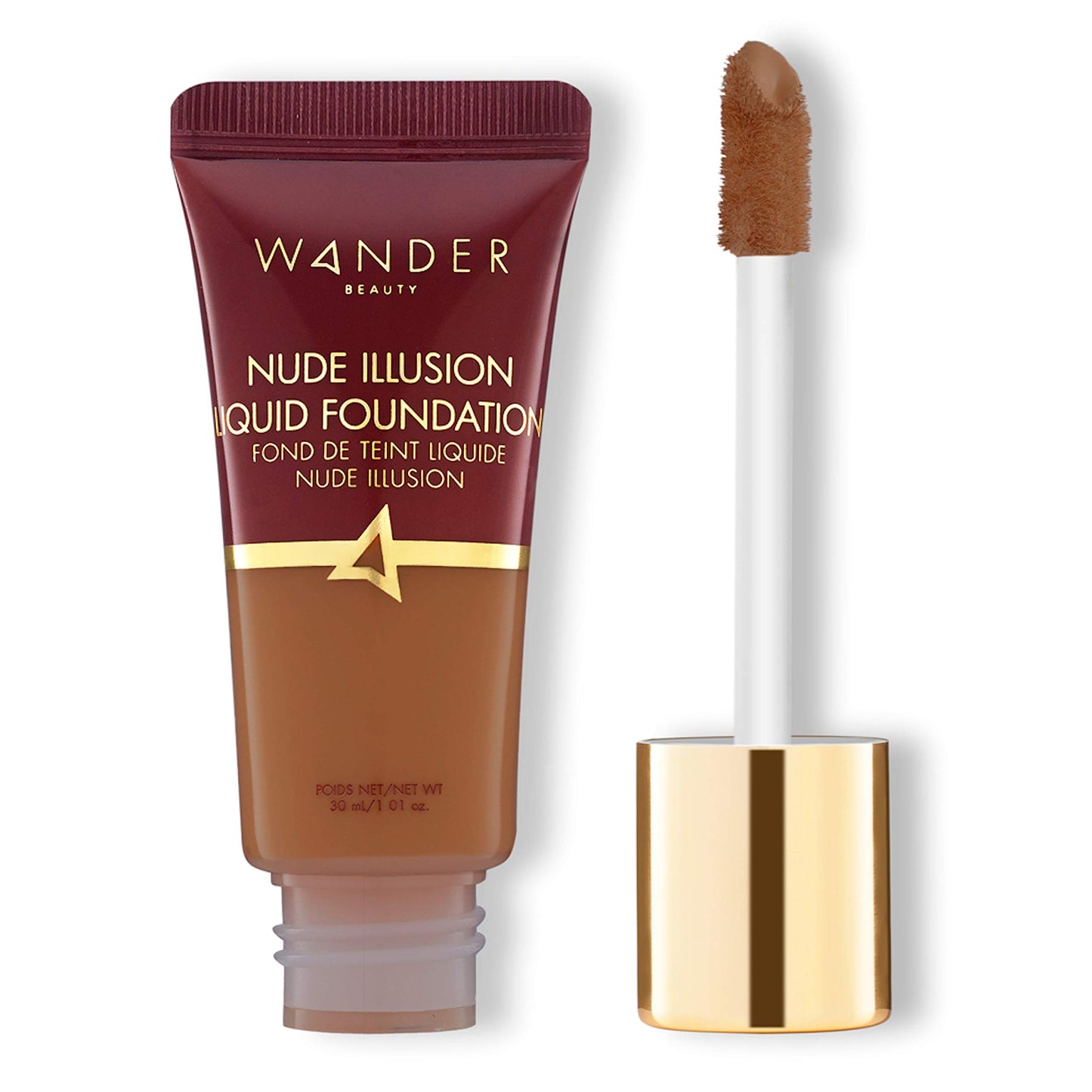 Nude Illusion Liquid Foundation - Deep - Medium to Full Coverage Foundation with Niacinamide & Lotus Extract - Natural Skin Finish - Blurs, Conceals & Contours - Travel-Friendly Tube