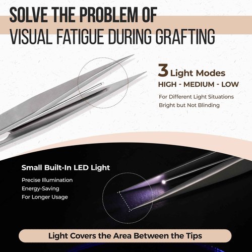 LASHVIEW Lash Tweezer, Eyelash Tweezers with Light, Straight Pointed Eyelash Tweezers for Profissional Grafting Eyelash Extension Stickers Precision Electronics, FG1