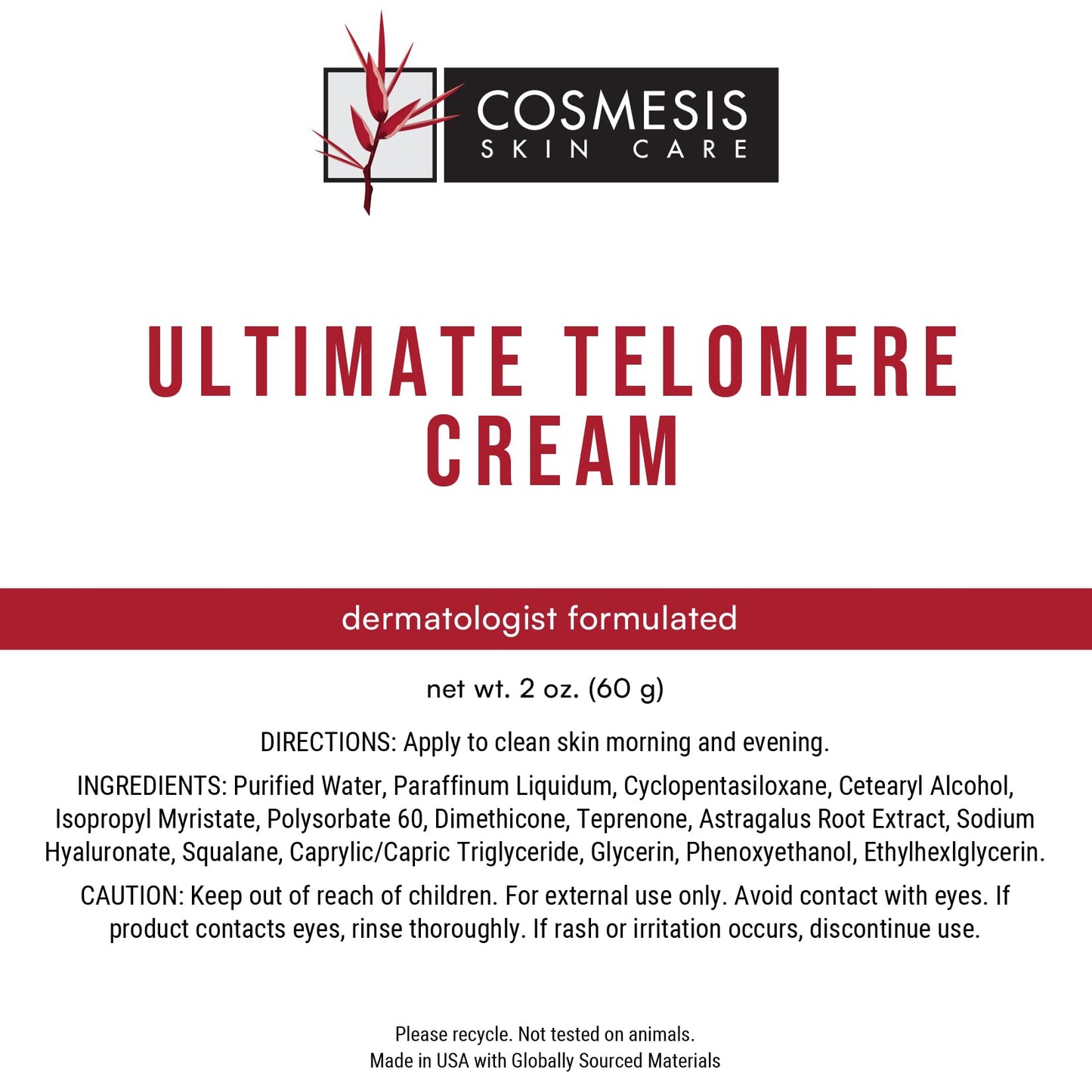 Ultimate Telomere Cream: Revitalize Aging Skin with Chinese Astragalus Root Extract for Youthful Appearance - 2 oz