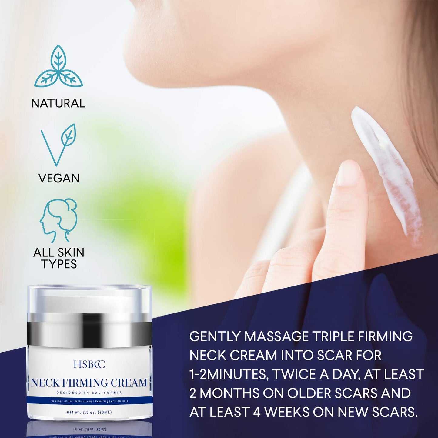 HSBCC Neck firming cream with peptides, Neck Cream, Neck Moisturizer Cream 2 fl oz.