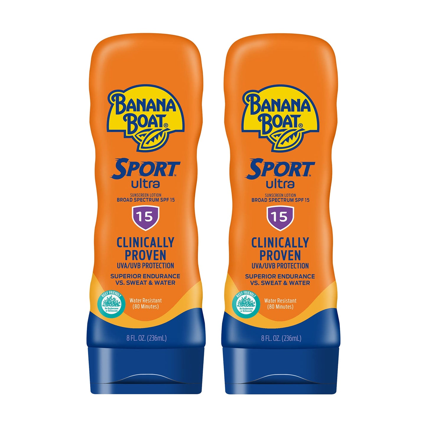 Banana Boat Sport Ultra SPF 15 & SPF 30 Sunscreen Lotion Twin Pack, 8oz each