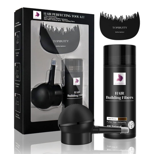 Hair Fibers for Thinning Hair Fiber Applicator 3-in-1 Set - Natural Concealing Hair Building Fibers - Long-Lasting Spray with Accessory for Crisp Hairlines, Thicker Beard & Styling (Dark Brown)