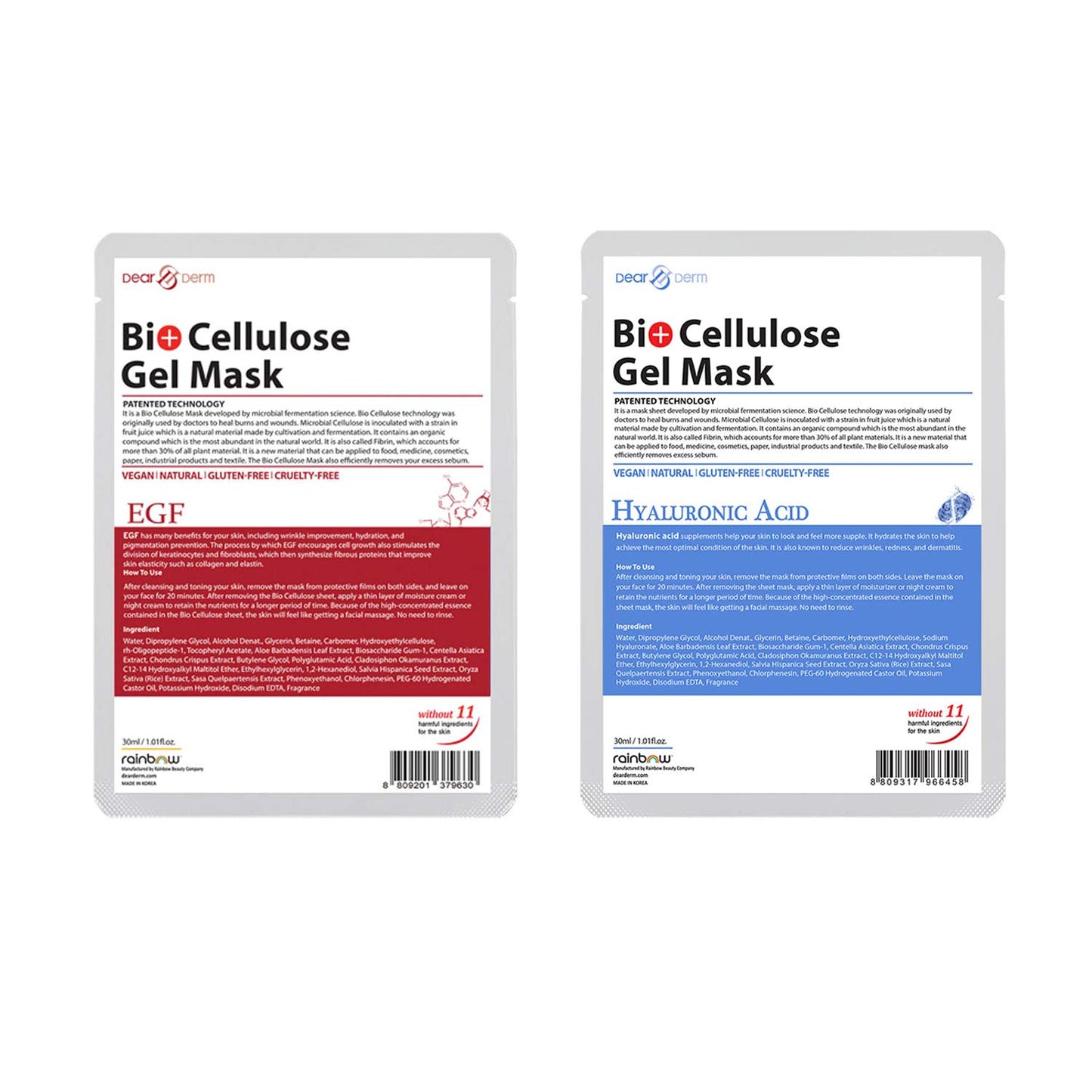 Dear & Derm Bio Cellulose Gel Mask, Skincare Face sheet mask, Facial sheet mask - Assorted (6 sheets)