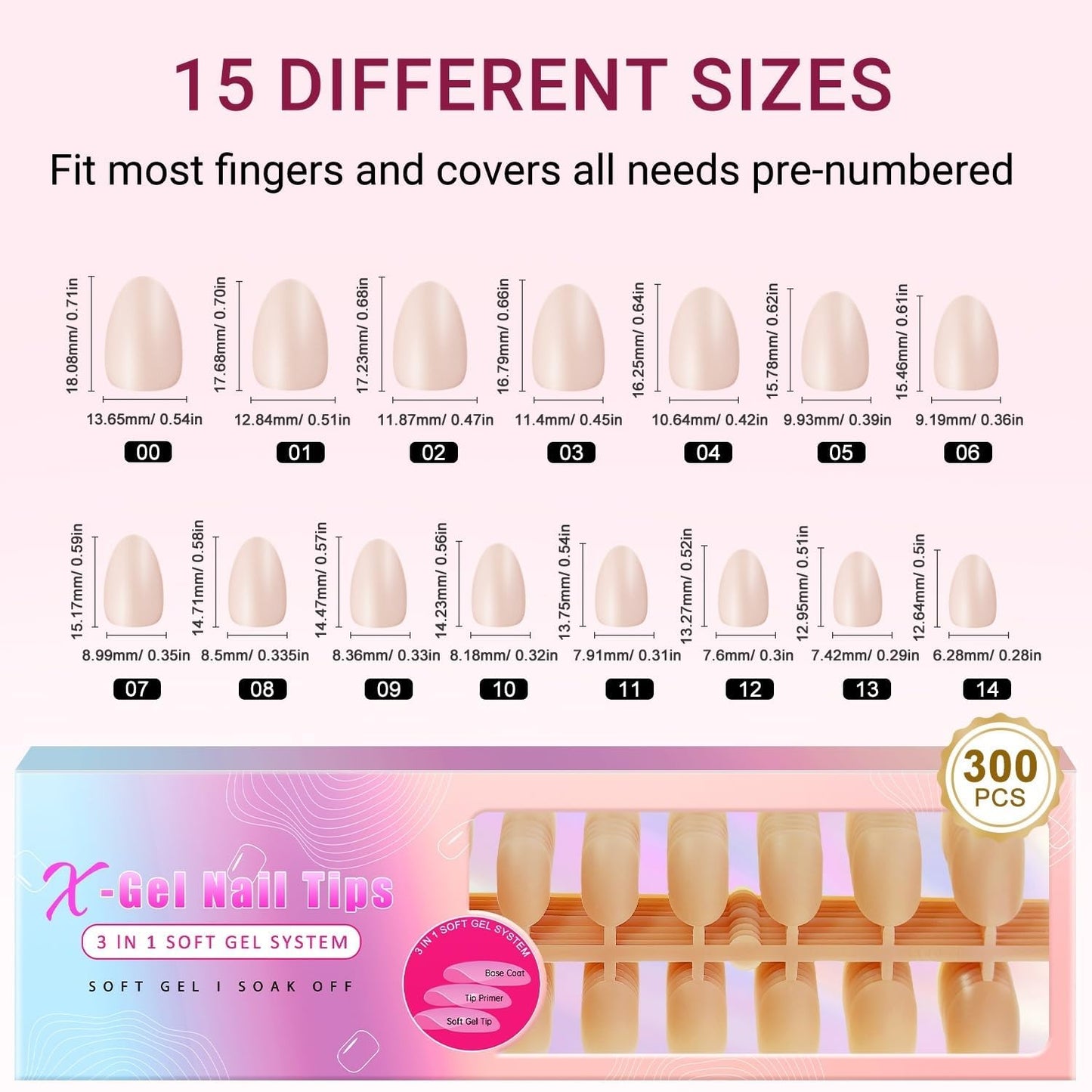 KQueenest Natural Nude Gel x Nail Tips Short Oval, Skin Tone Gel Press on Nails Short Almond, Semi-Transparent Gel Tips Nails Fake Nails, Pre Colored Gel Nail Tips Kit for DIY Nail Art 300 Pcs