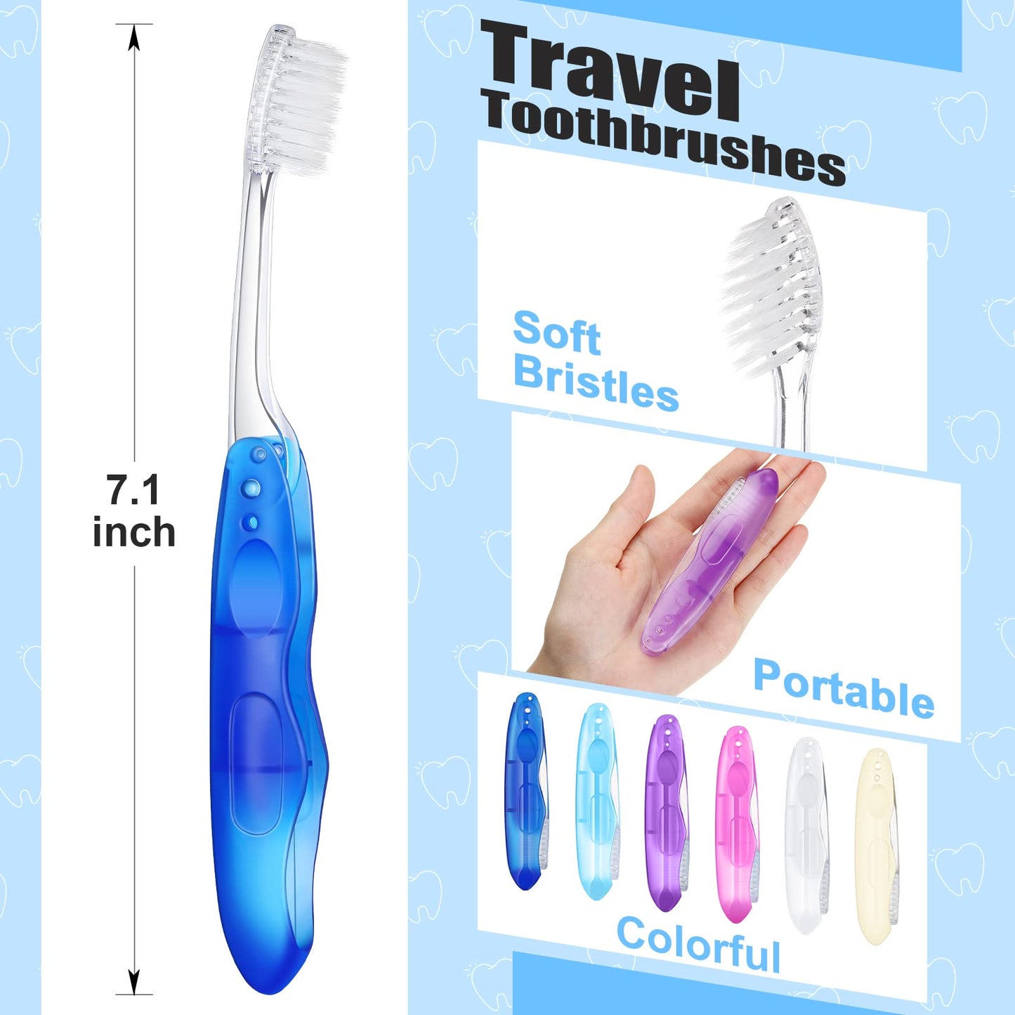 Nuogo 100 Pieces Travel Toothbrushes Folding Tooth Brush Portable Soft Collapsable Toothbrush Bulk for Kids Adult Camping Hiking Travel Supplies, 6 Colors