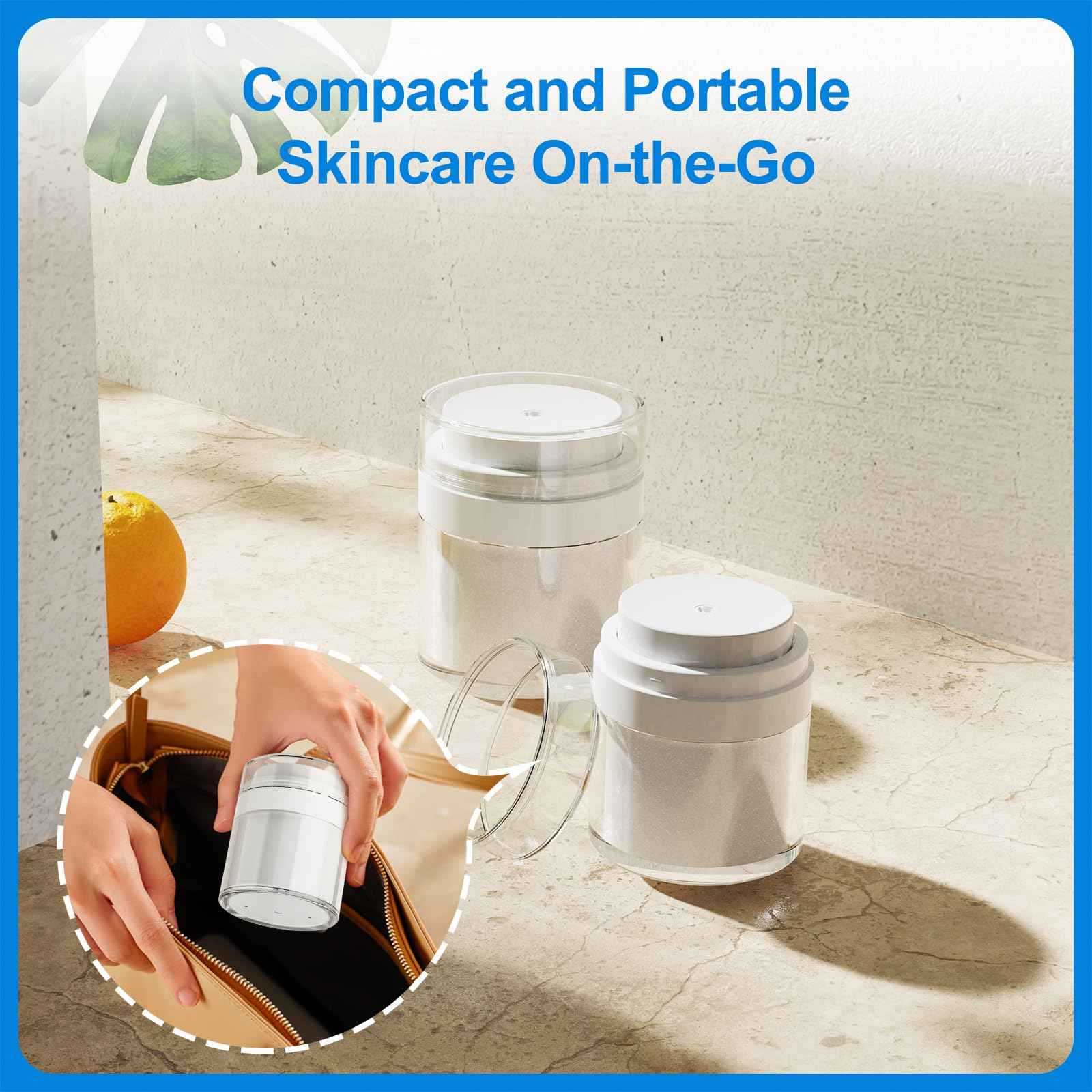 2 Pack Airless Pump Jars, 1/1.7oz Cream & Moisturizer Containers with Airless Pump Dispenser, Travel Size for Toiletries & Foundation