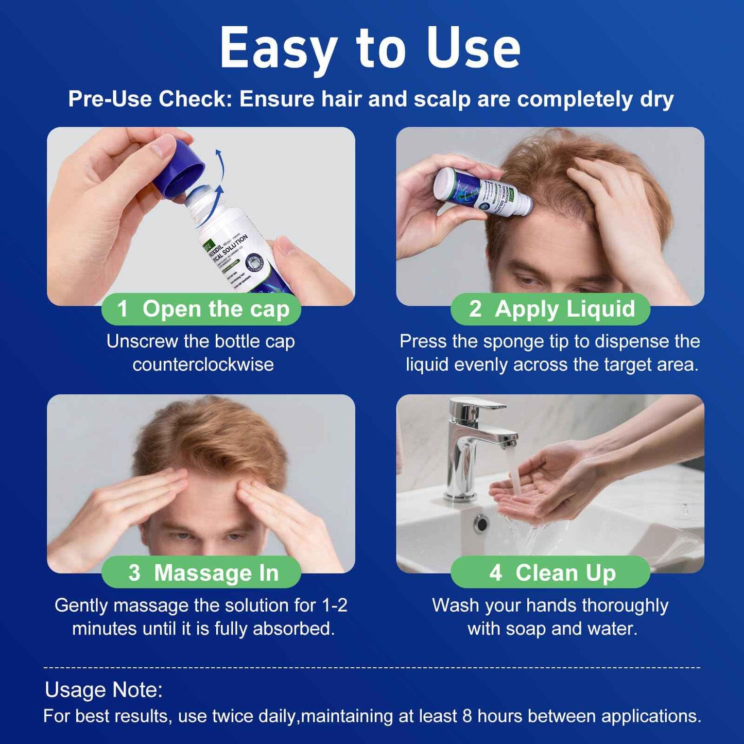 QYFJ blue 5% minoxidil hair growth Serum for women & men with biotin - with sponge applicator for thinning hair & receding hairline 8-month supply-6pcs Packs 2.71 fl oz per bottle