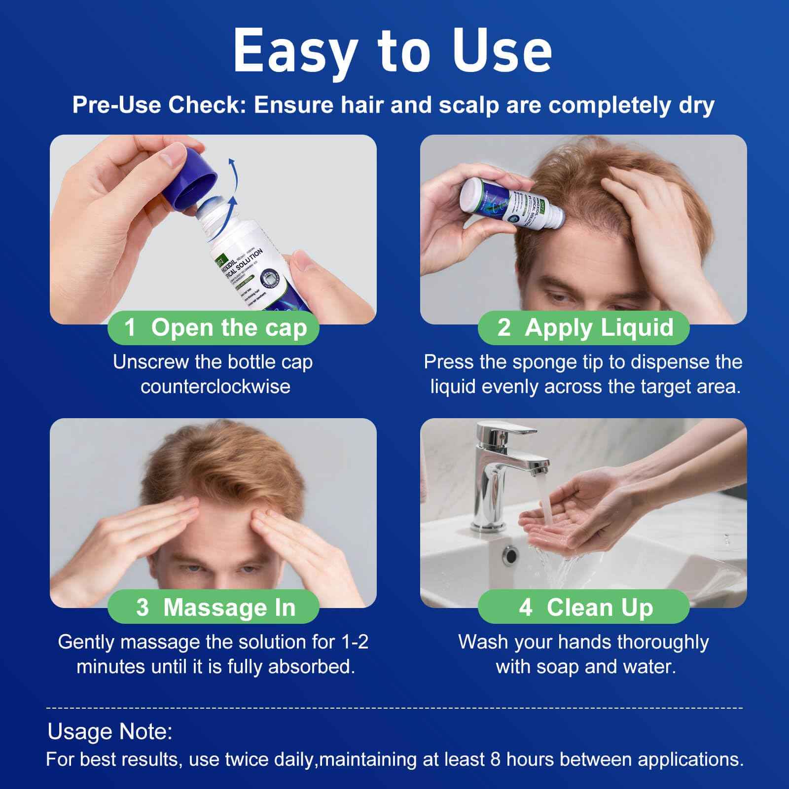 QYFJ blue 5% minoxidil hair growth Serum for women & men with biotin - with sponge applicator for thinning hair & receding hairline 8-month supply-6pcs Packs 2.71 fl oz per bottle