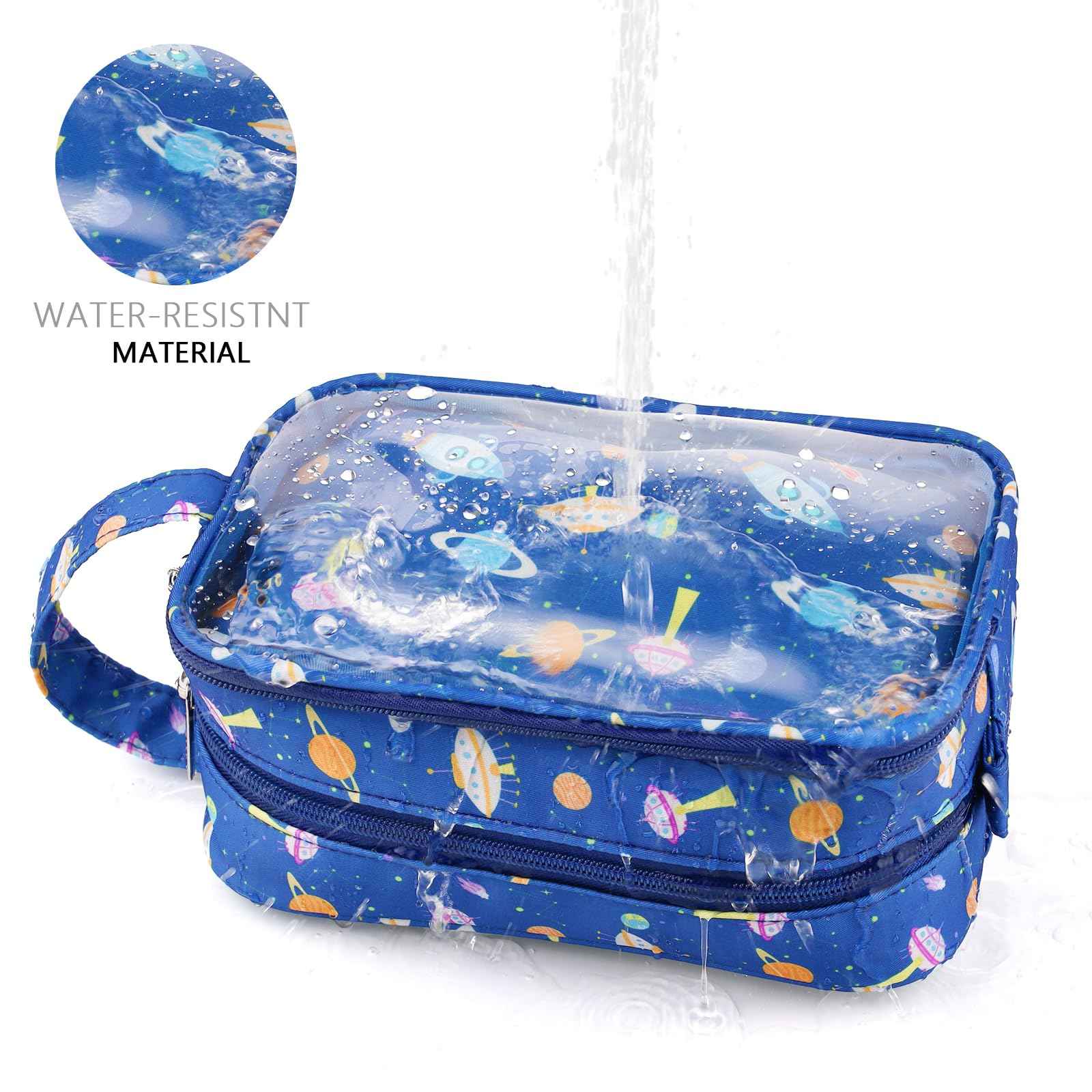 Vipdeal Space Kids Toiletry Bag for Boys, Travel Clear Toiletry Bag for Little Young Boys Waterproof Hanging Wash Bag Toddler Traveling Toiletries, Navy Blue