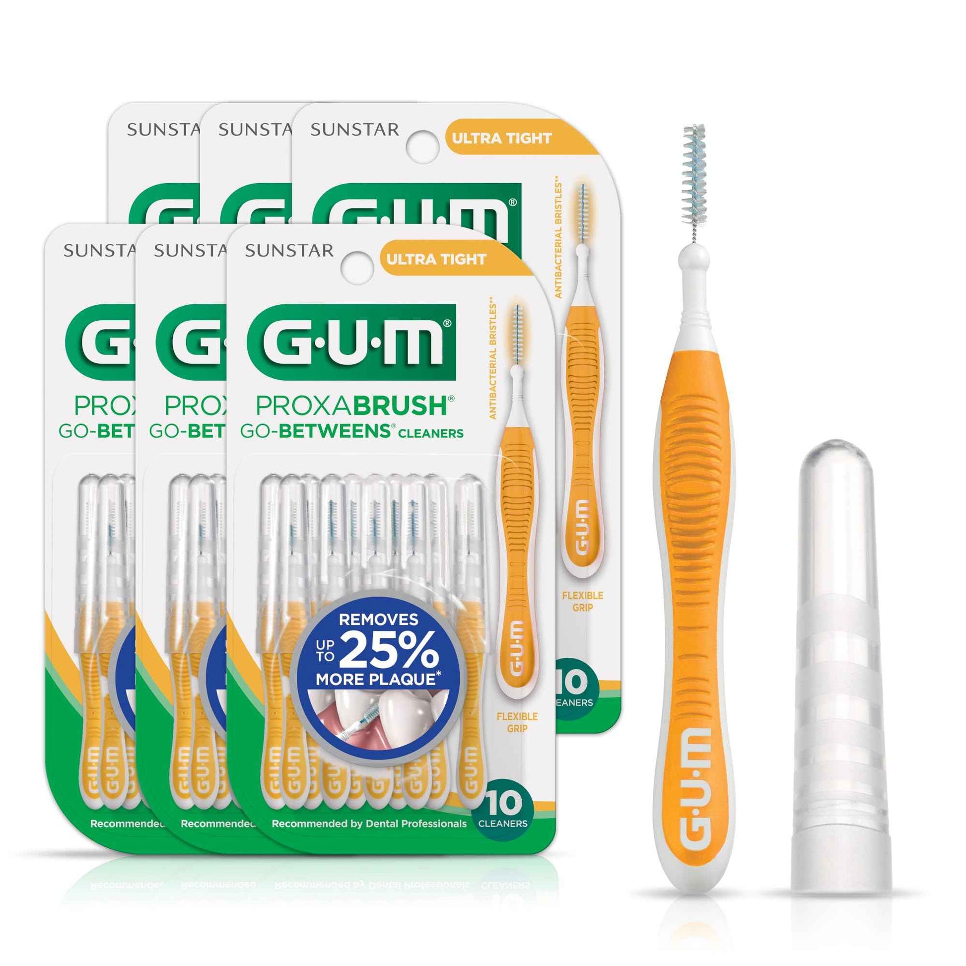 GUM Proxabrush Go-Betweens - Ultra Tight - Interdental Brushes - Soft Bristled Dental Picks for Plaque Removal & Gum Health - Safe for Braces & Dental Devices, 10ct (Pack of 6)