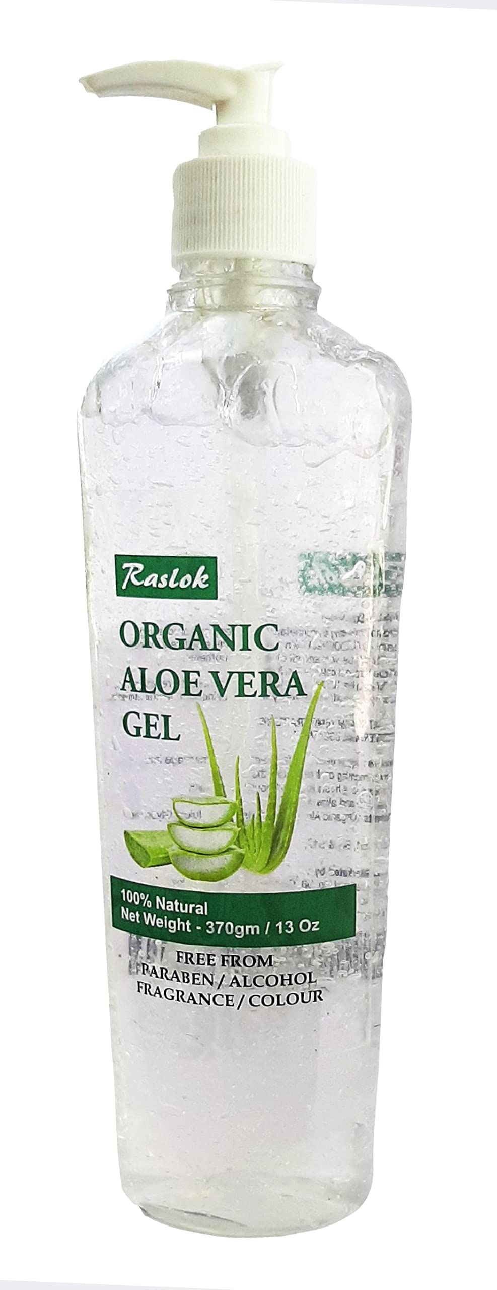 Raslok Aloe Vera Gel | Pure & Natural Aloe Gel | For Moisturizing Face Skin & Hair Care | Durable Moisturizing Hydrating Soothing Non-Sticky - 13 oz - 370gm (Natural)