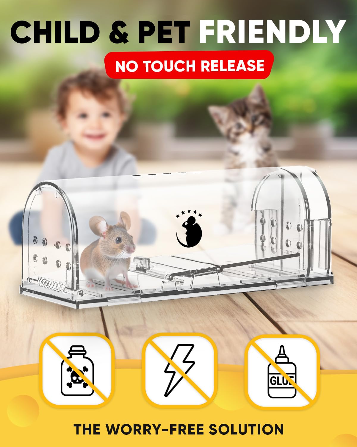 Motel Mouse Humane Mouse Traps No Kill Live Catch and Release 4 Pack - Reusable, Easy to Use & Clean, No Touch Release, Sensitive Includes Cleaning Brush, Instruction Manual & Video - Mousetrap Indoor