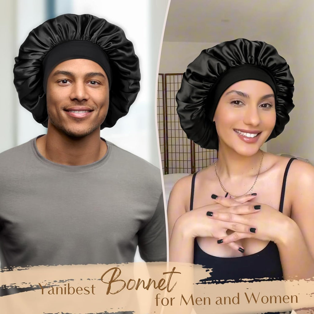 YANIBEST Silk Bonnet for Men Women Hair Bonnet for Sleeping Double Layer Satin Bonnets for Black Women Curly Hair Sleep Cap