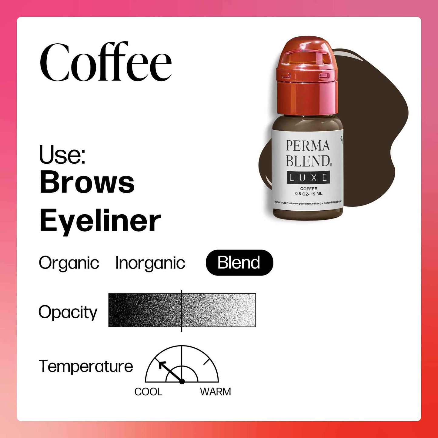 Perma Blend Luxe - Coffee - Microblading Ink for Permanent Eyeliner - Professional Tattoo Ink - Brown Tattoo Ink Makeup - Vegan (0.5 oz)