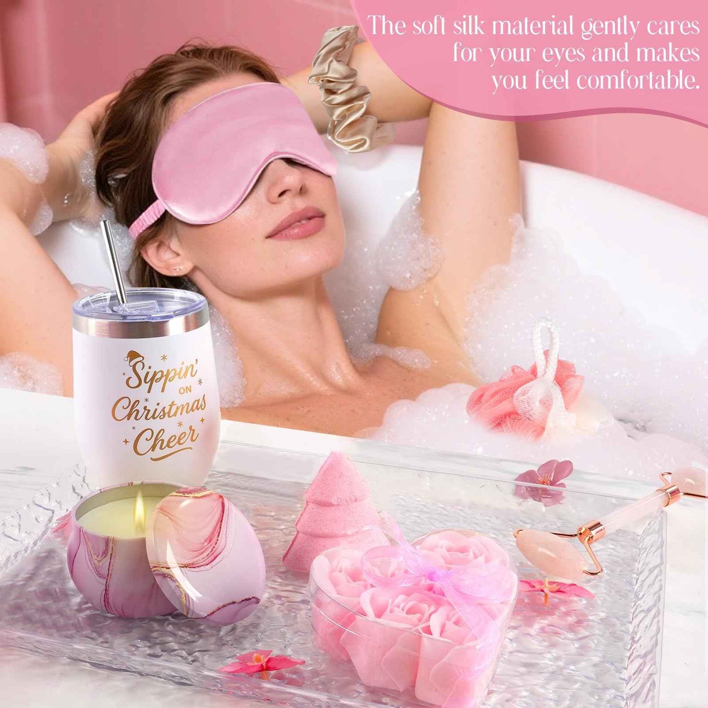 Spa Advent Calendar 2025 Adult Women Teen Girls - Christmas Bath Advent Calendar for Mom, Wife, Girlfriend, Sister, Her - Pink Spa Gifts Basket Set with Mugs, Bath Bomb, Shower Steamer, Candle & Relaxing GuaSha Tools