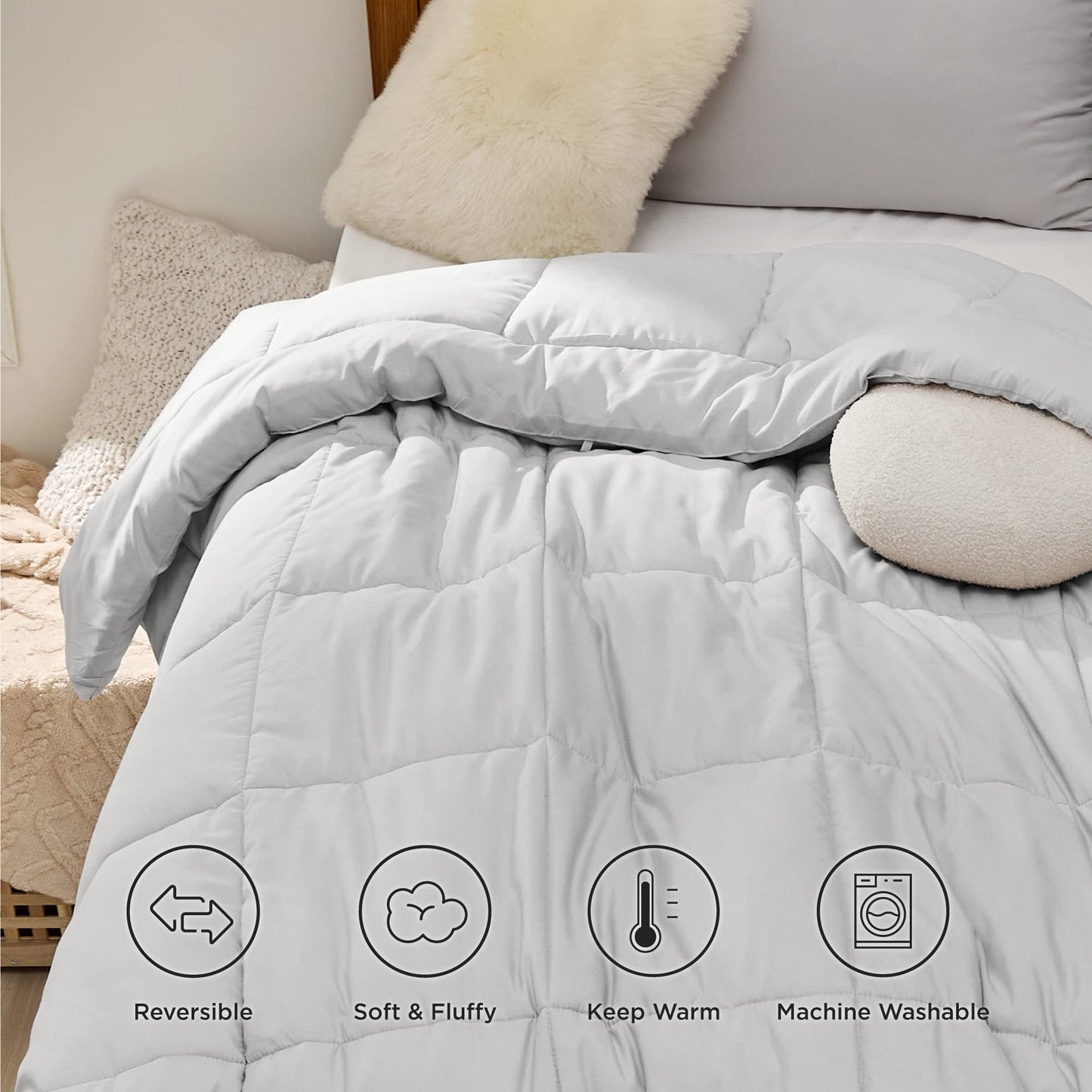 Bedsure Comforter Duvet Insert - Quilted Comforters Twin XL Size, All Season Duvet, Down Alternative Bedding Comforter with Corner Tabs(LightGrey,Twin XL 92"x68")