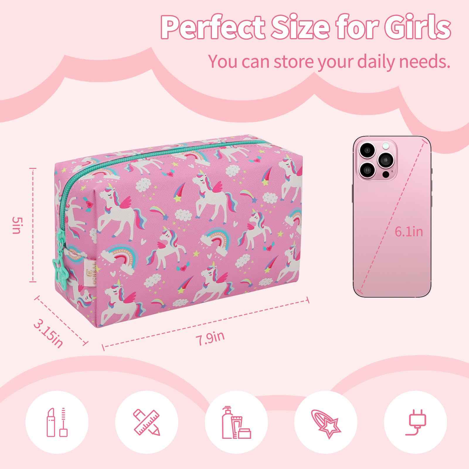 Birthday Gifts for Girls 4 5 6 7 8 9 10 11 12 13 14 15 16 Years Old, Graduation Gifts for Teen Girls Sister Friend, Small Makeup Bag Cute Cosmetic Pouch Travel Toiletry Bag Waterproof PU Leather