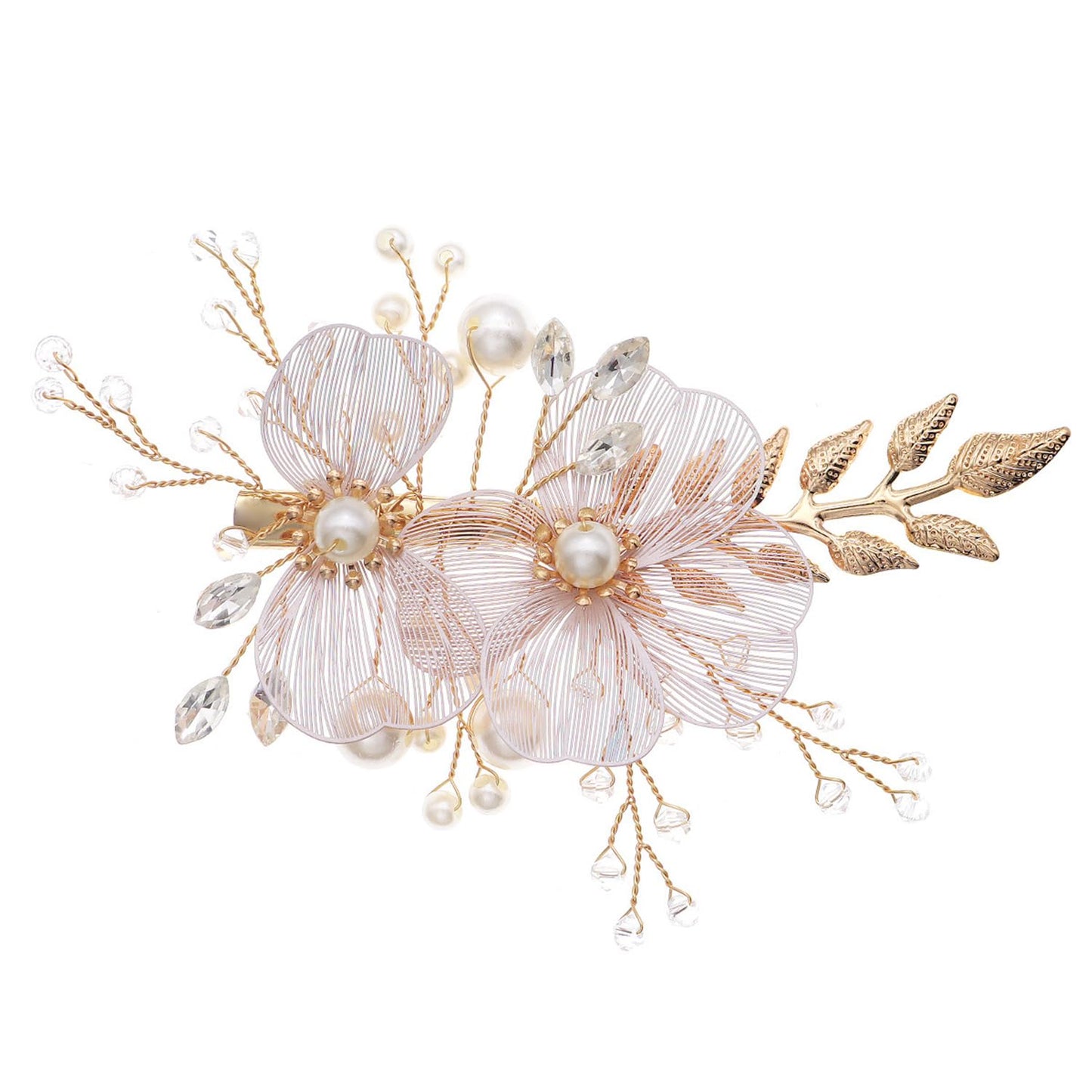 Brides Wedding Crystal Flower Hair Combs, Vintage Hair Clips French Rhinestone Barrettes, Pearl Flower Hair Pins Hair Accessories for Women Girls Bridesmaids