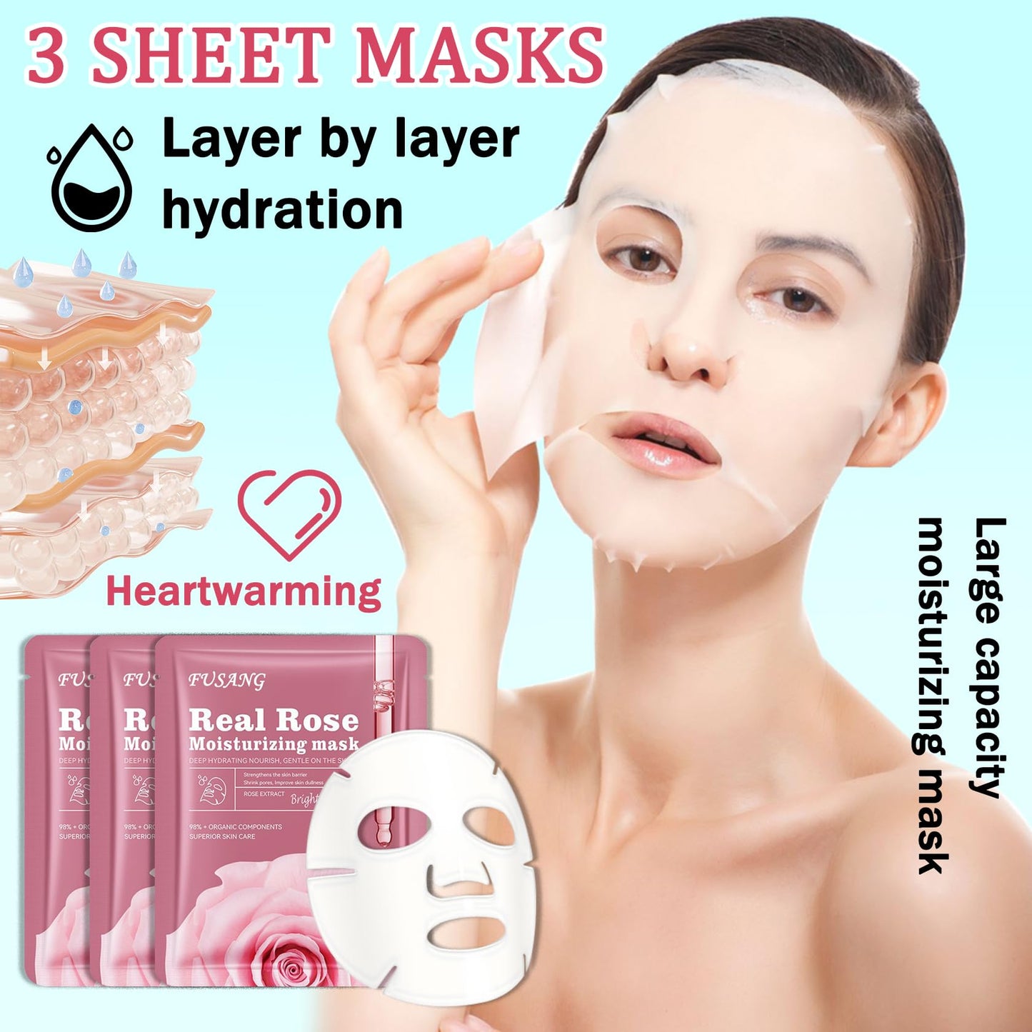 3PCS Face Sheet Mask Skin Care,Hydrating Face Sheets Masks Bulk Gift Set,Moisturizing Long-lasting Sheet Face Masks Skincare for Women,Facial Sheet Mask for All Skin Types