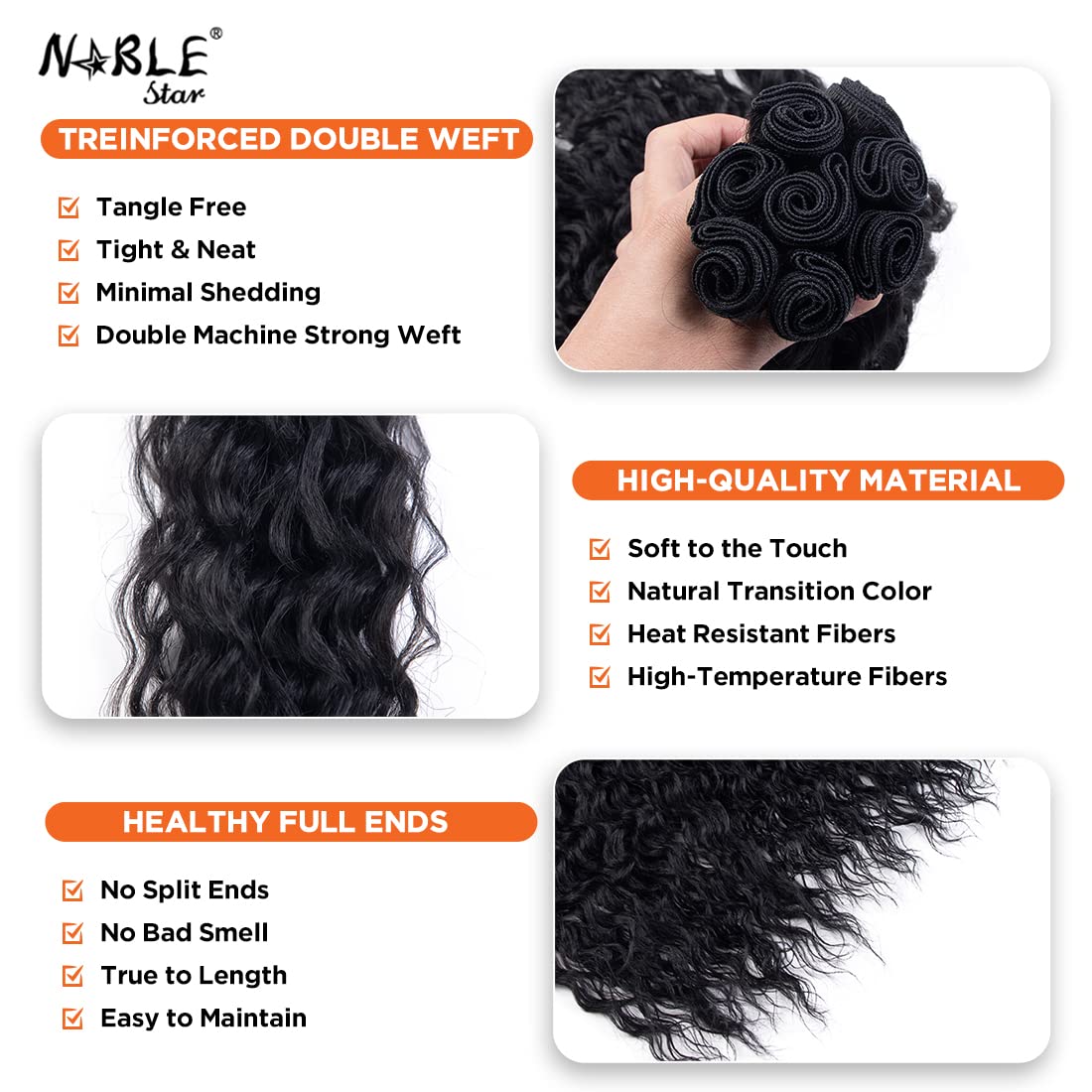 Synthetic Curly Hair Water Wave 8 Bundles with Closure Kinky Curly Hair For Black Women 20 Inch Weft and Wavy Bundles with Closure Hair Extensions Natural Black Color 9Pcs/Lot