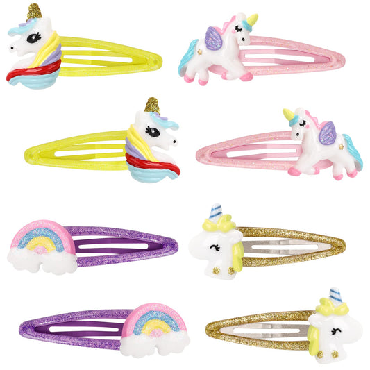 8 Pcs Unicorn Snap Hair Clips No Slip Metal Rainbow Hair Clips Little Girls Toddlers Kids Hair Clips Assorted Colorful Unicorn Hair Pins for Birthday Party Supplies (A)