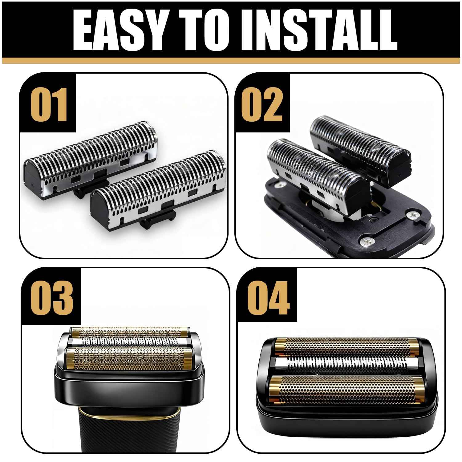 Shaver Replacement Golden Foil and Cutters compatible with Andis 17155 Pro lithium titanium foil shaver Replacement Heads(2 pack Black)