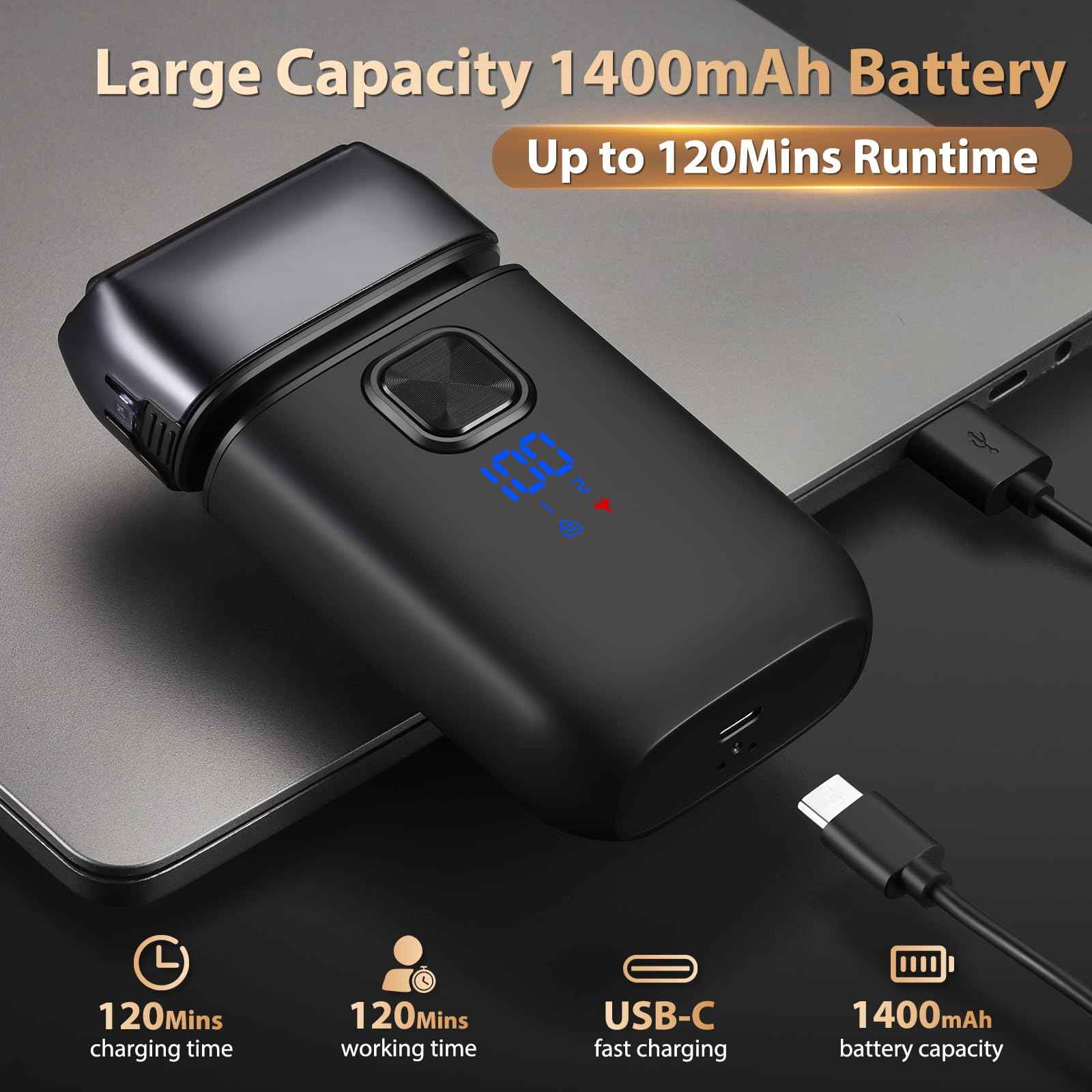 Haosens Electric Foil Razor for Men, Electric Shavers with Pop-Up Trimmer Rechargeable - 2-Speed Adjustable, Travel Lock, 120 Mins Runtime, Double Floating Blades for Men's Face Close Shaving (Black)