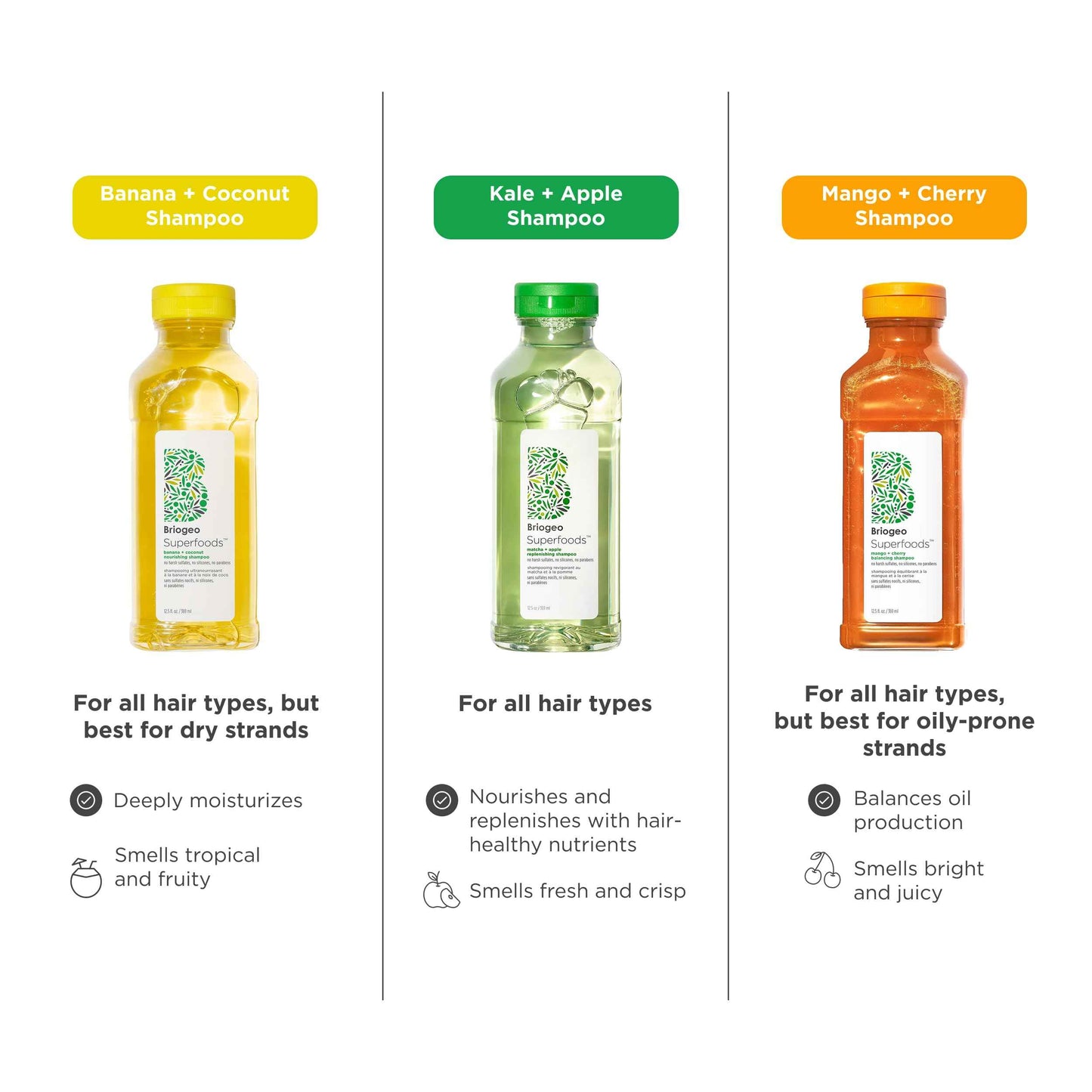 Briogeo Superfoods Mango + Cherry Balancing Shampoo, Replenish Dull, Dry Hair and Balance Oil for Oily Hair, Controls Oil and Nourished All Hair Types and Textures, Vegan, Cruelty-Free, 12.5 fl oz